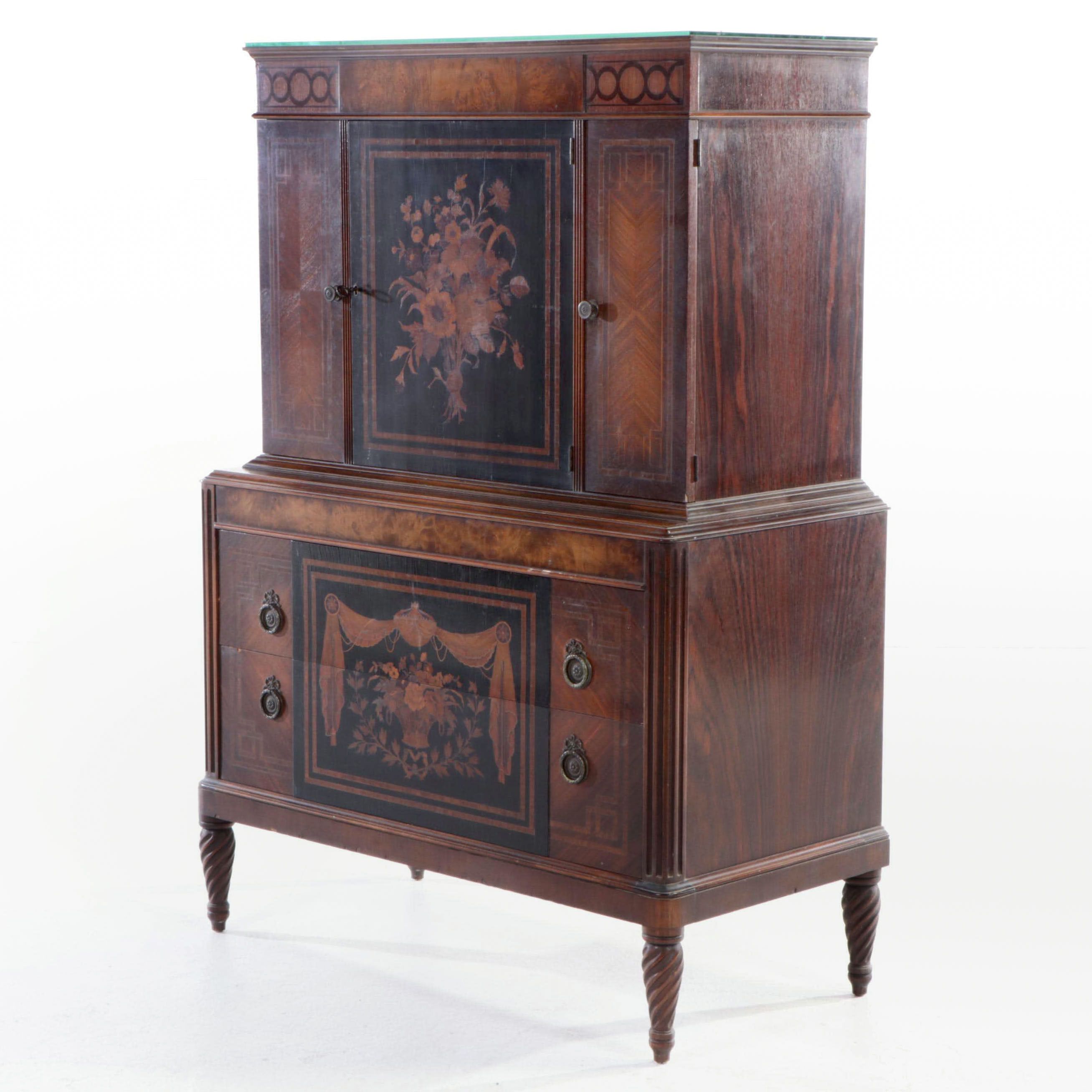 Neoclassical Style Marquetry Clothes Press, Early 20th Century
