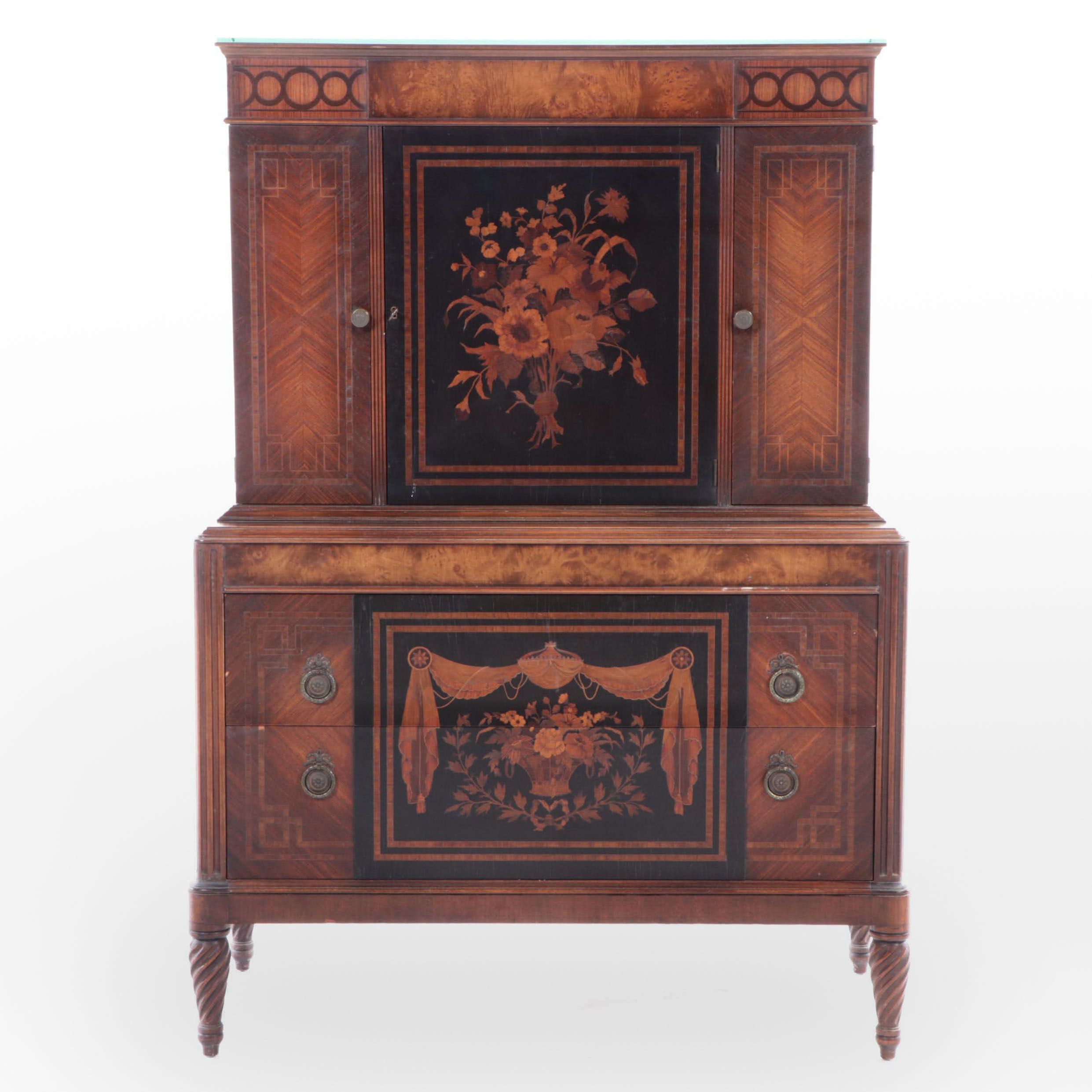 Neoclassical Style Marquetry Clothes Press, Early 20th Century