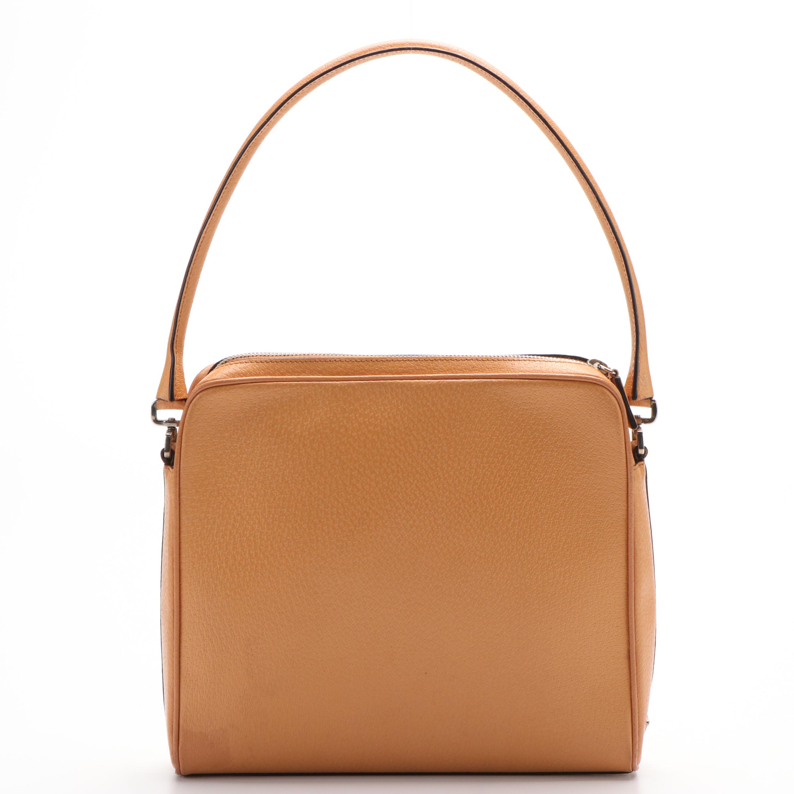 Prada Side Logo Light Orange Leather Shoulder Bag