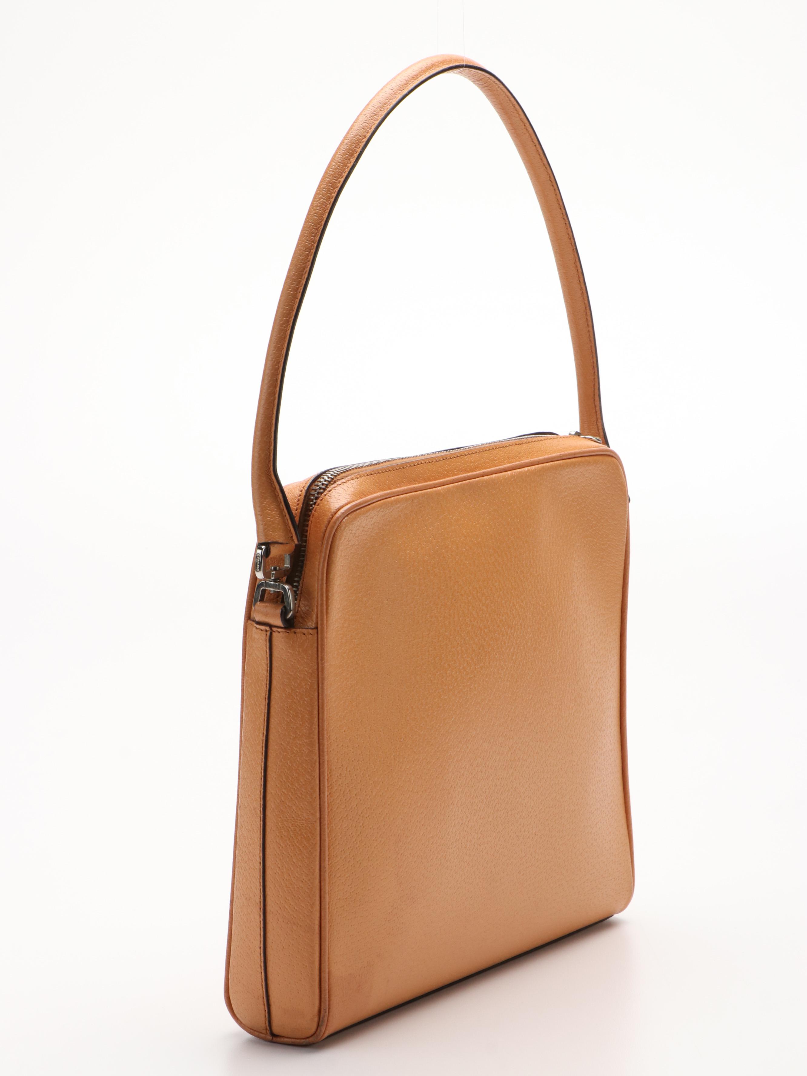 Prada Side Logo Light Orange Leather Shoulder Bag