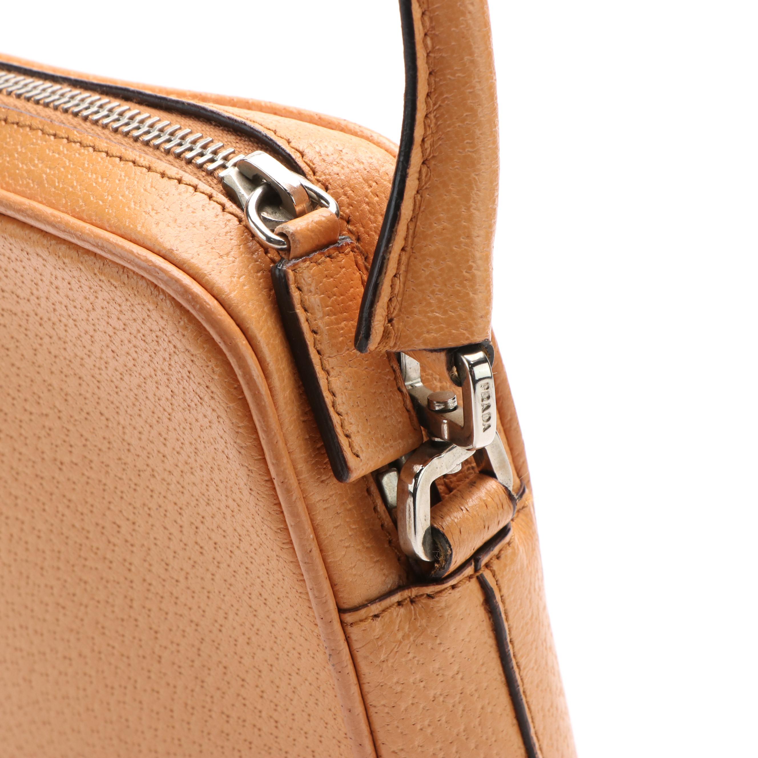 Prada Side Logo Light Orange Leather Shoulder Bag