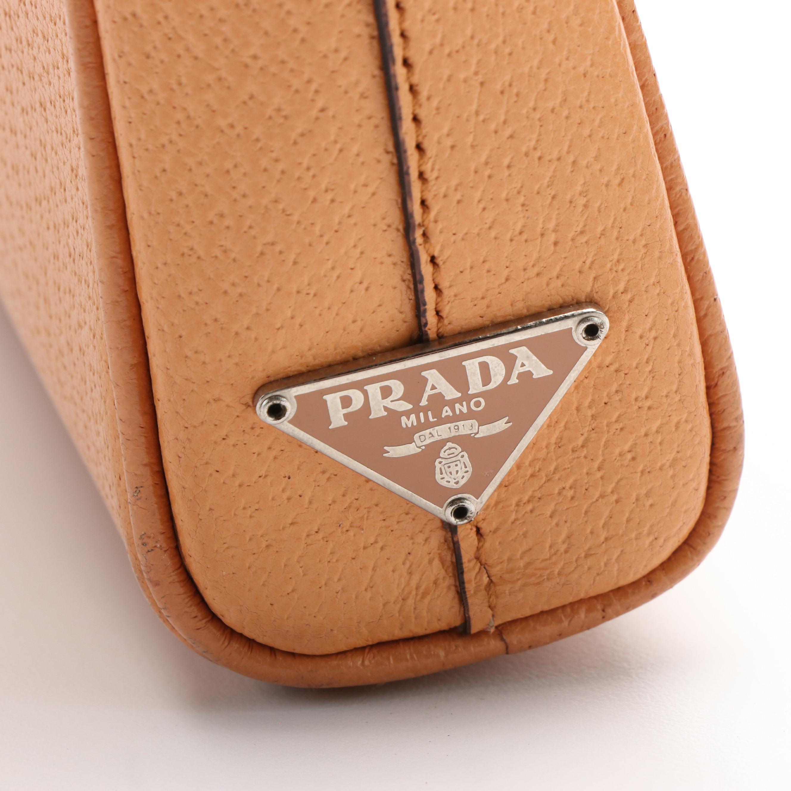 Prada Side Logo Light Orange Leather Shoulder Bag