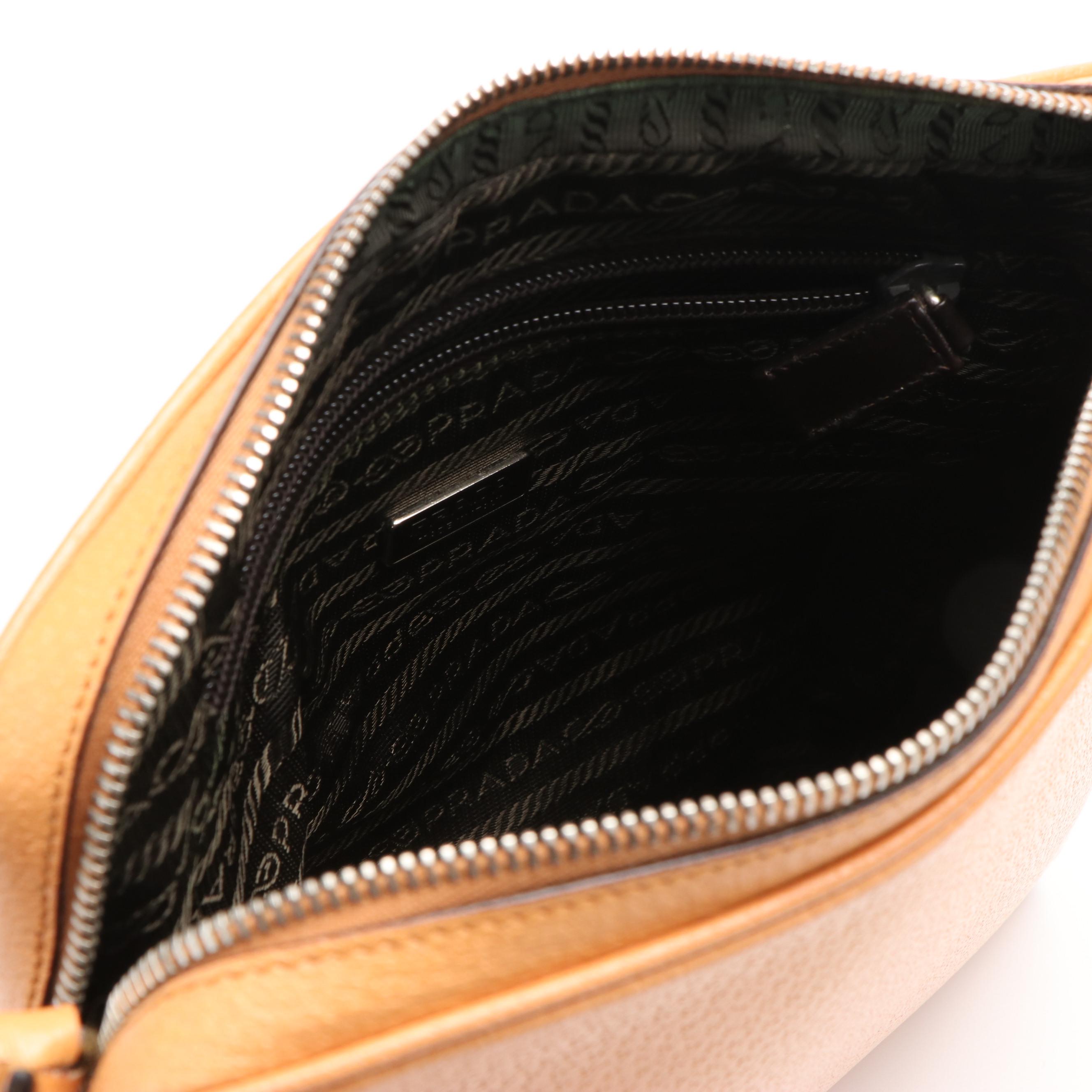 Prada Side Logo Light Orange Leather Shoulder Bag