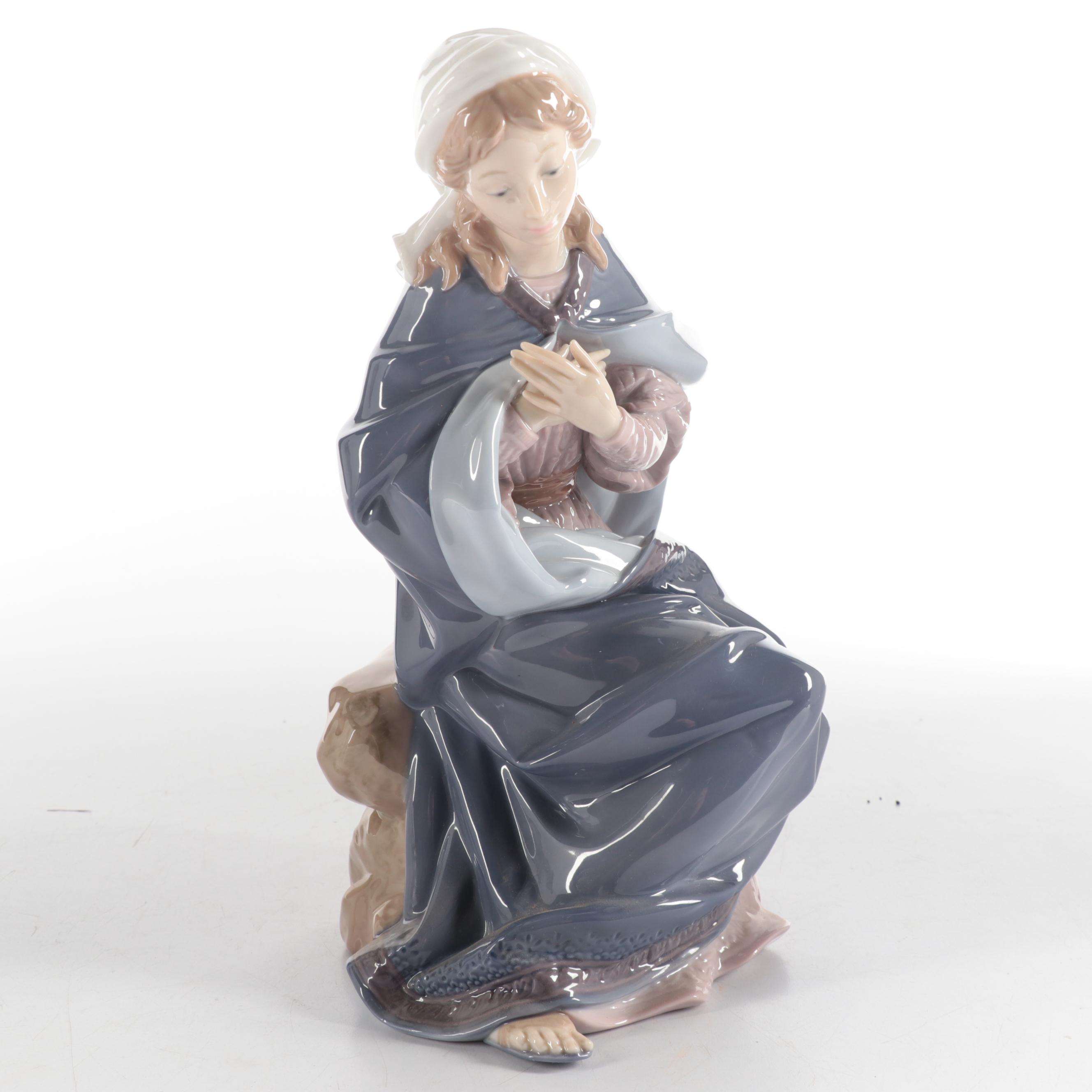 Lladró "St. Joseph", "Virgin Mary", and "Baby Jesus" Porcelain Nativity Figures