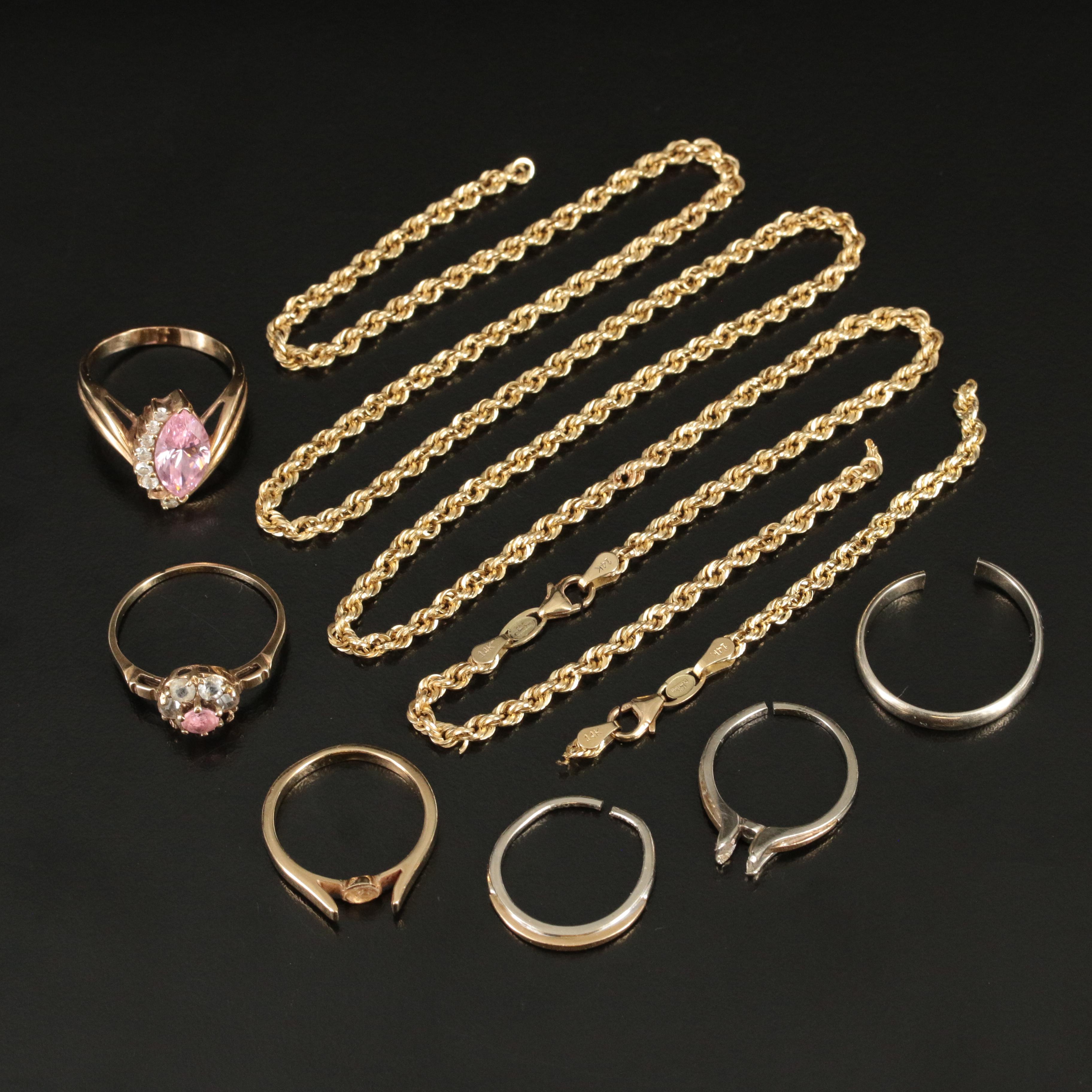 Scrap 14K and 10K Jewelry Including Cubic Zirconia and Glass