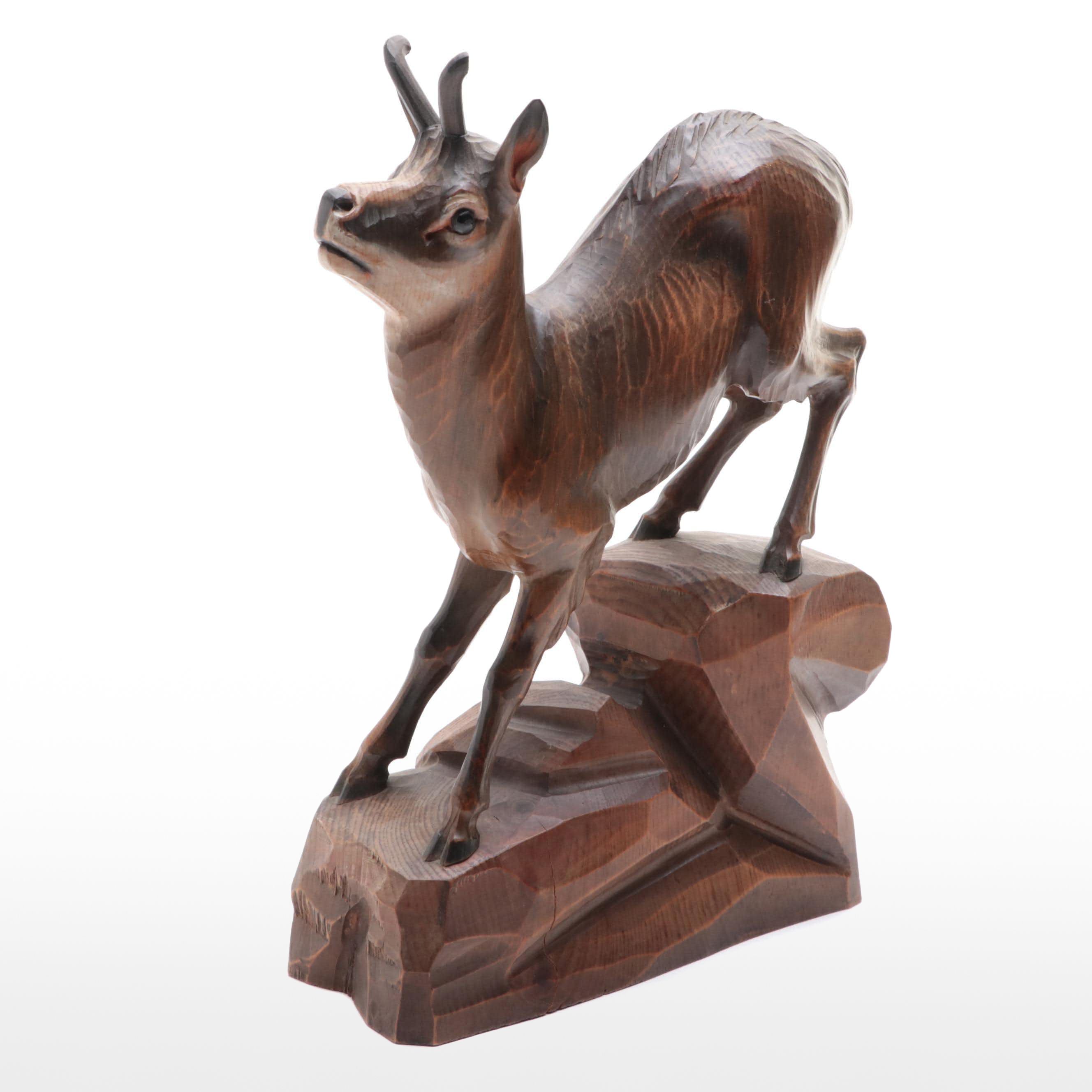 Hand Carved Wood Deer Figurine