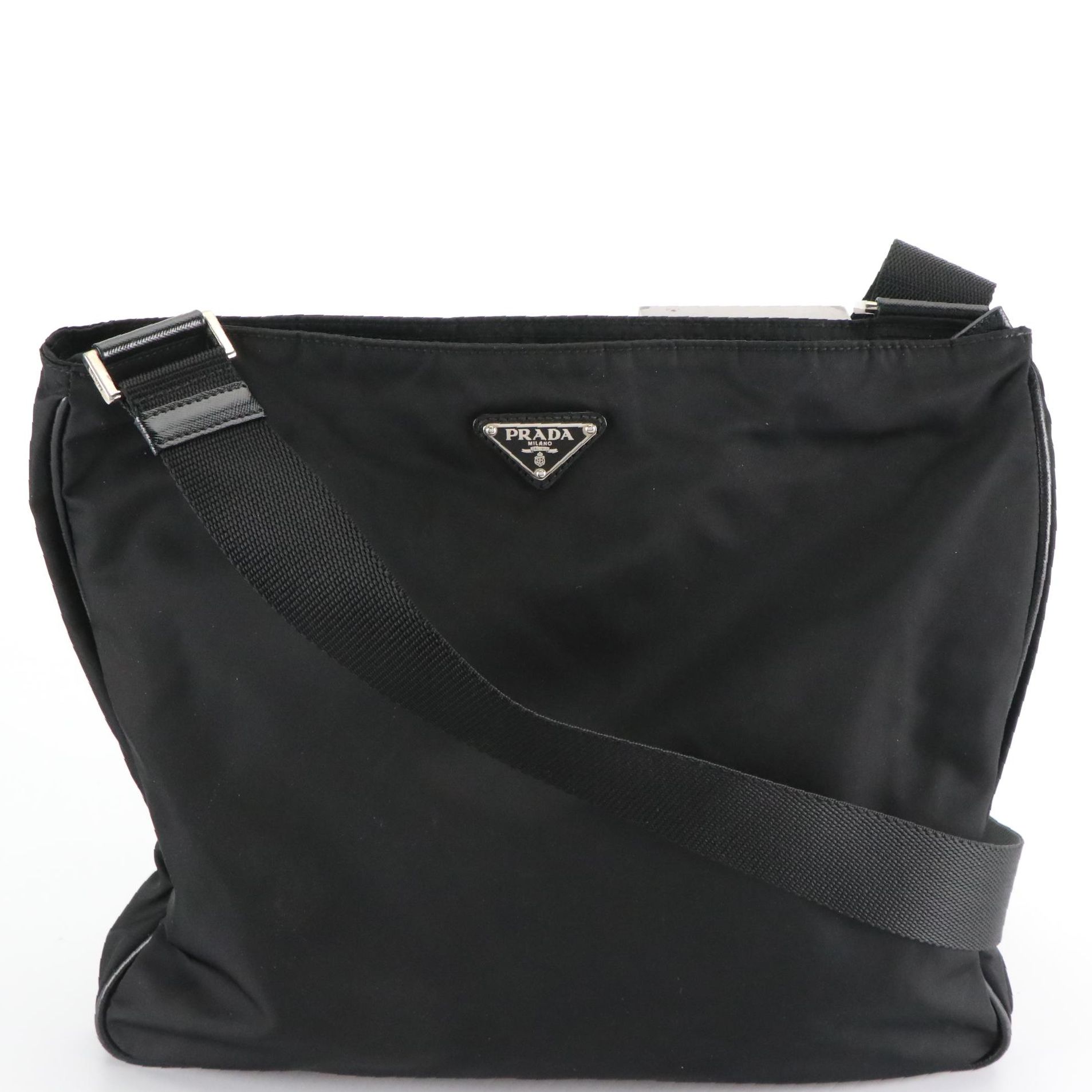Prada Flat Crossbody Bag in Black Tessuto Nylon