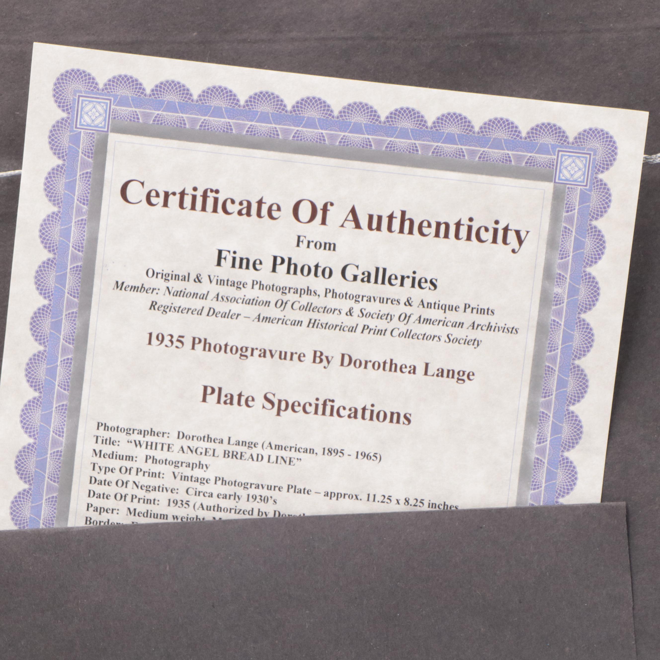 Photogravure of Dorothea Lange's "White Angel Bread Line," 1930s