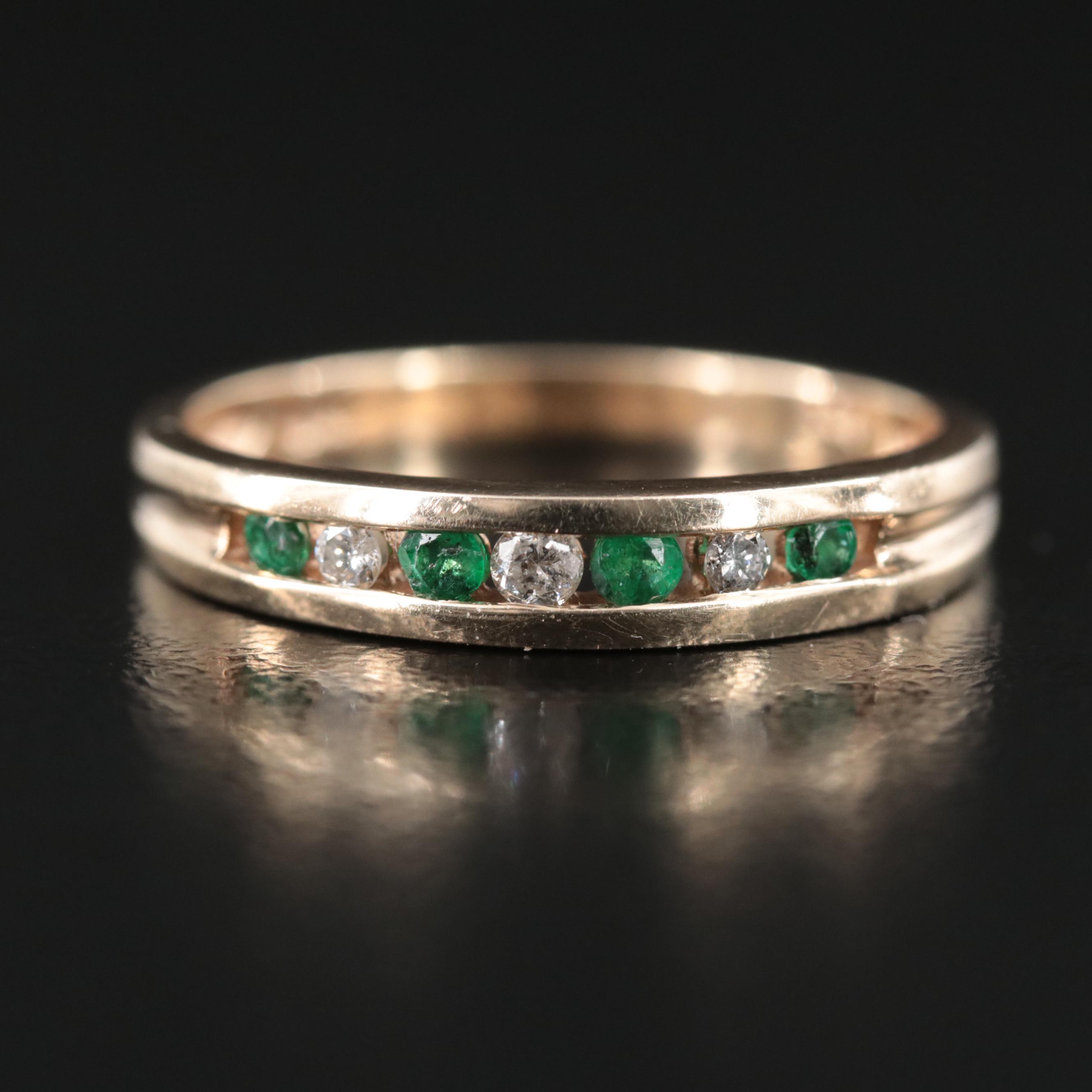10K Alternating Emerald and Diamond Channel Set Band