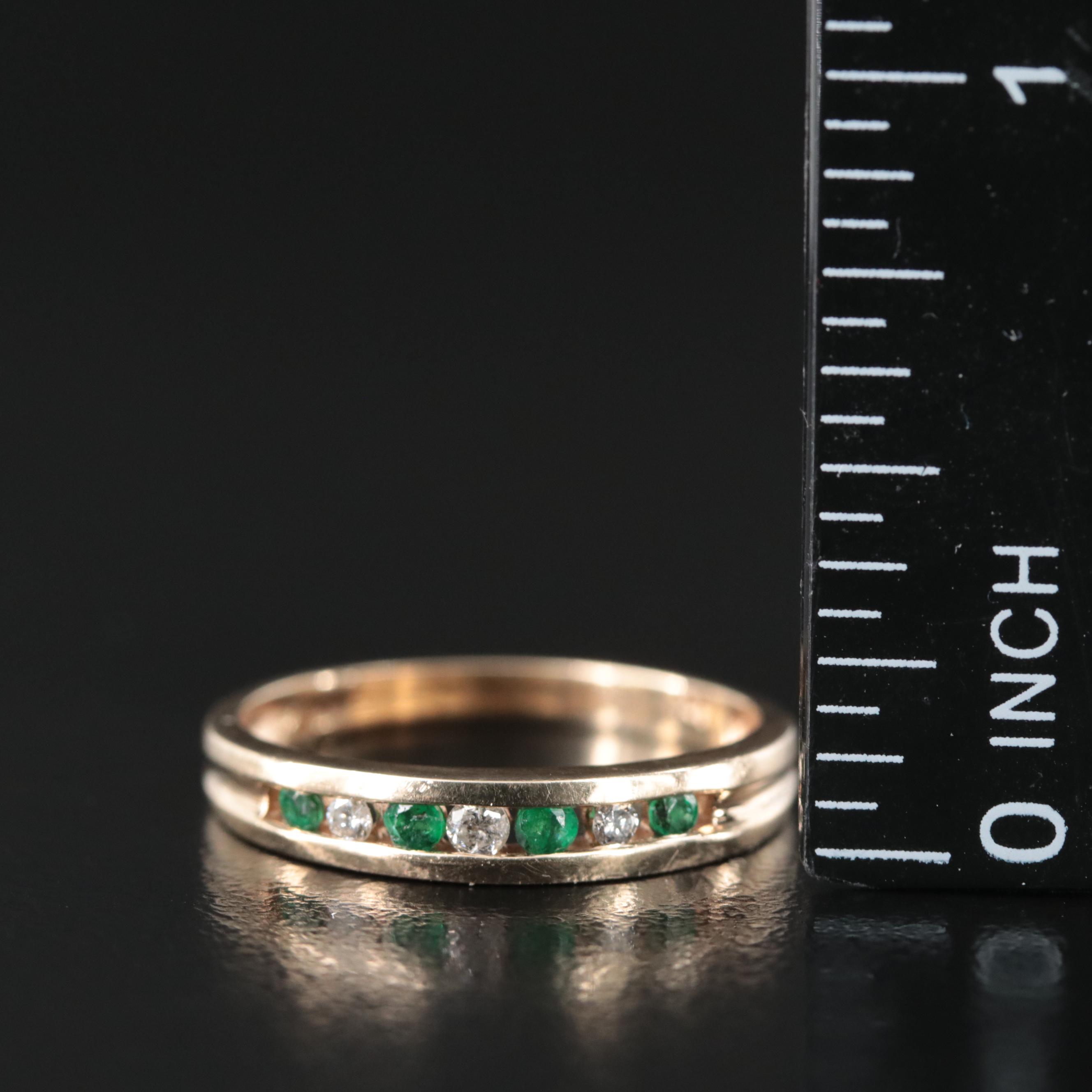 10K Alternating Emerald and Diamond Channel Set Band