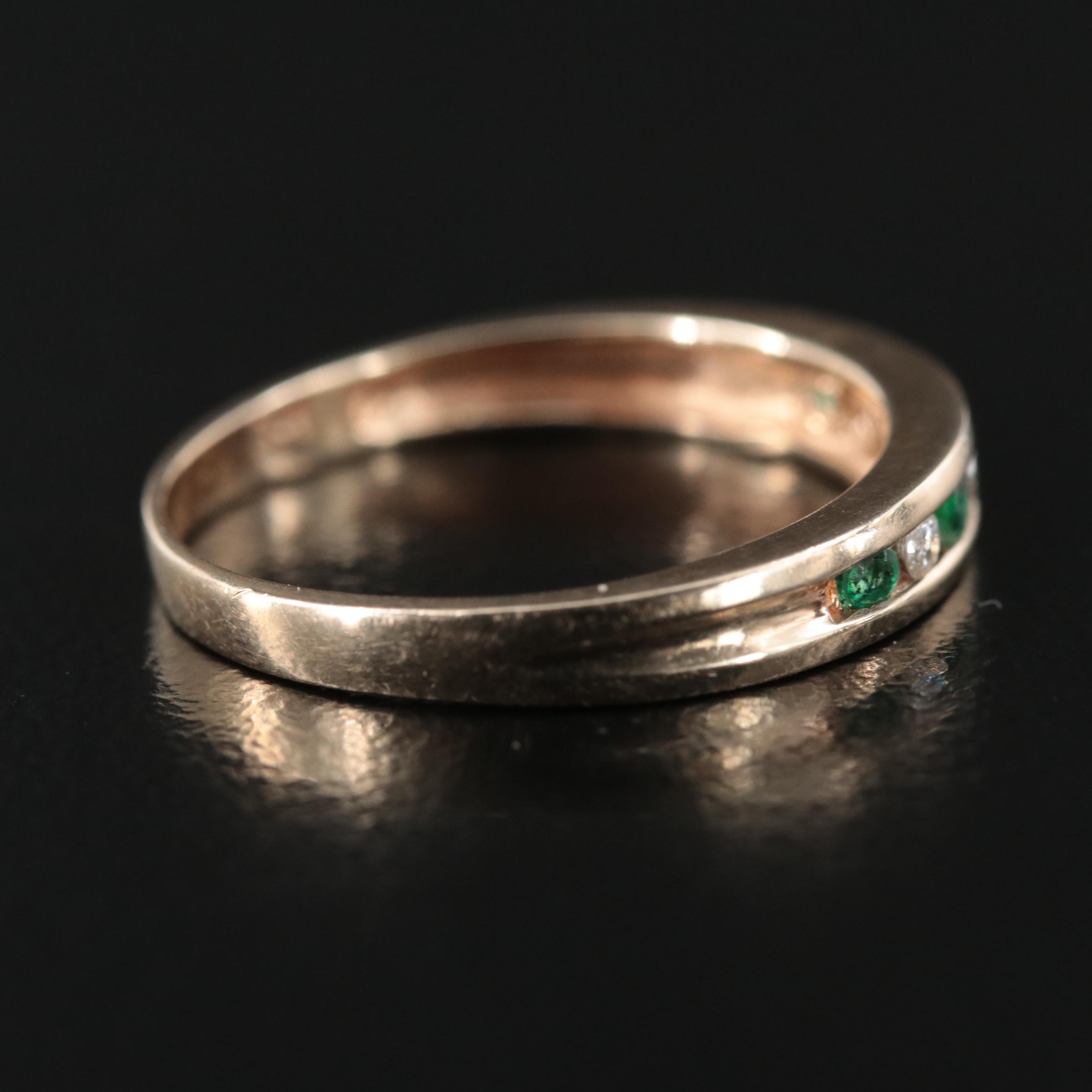 10K Alternating Emerald and Diamond Channel Set Band