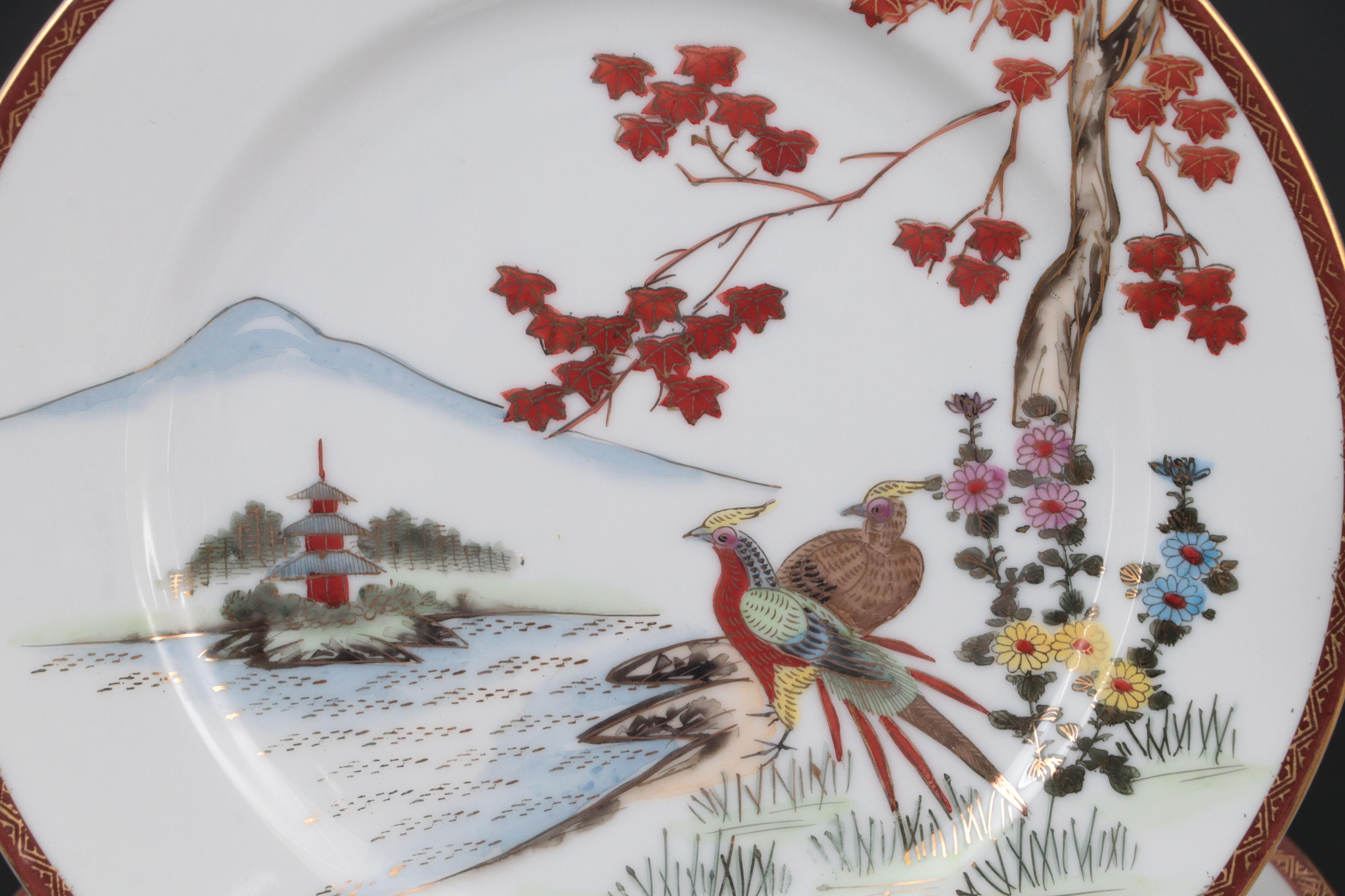 Japanese Kutani Ware Porcelain Tea Set and Plates