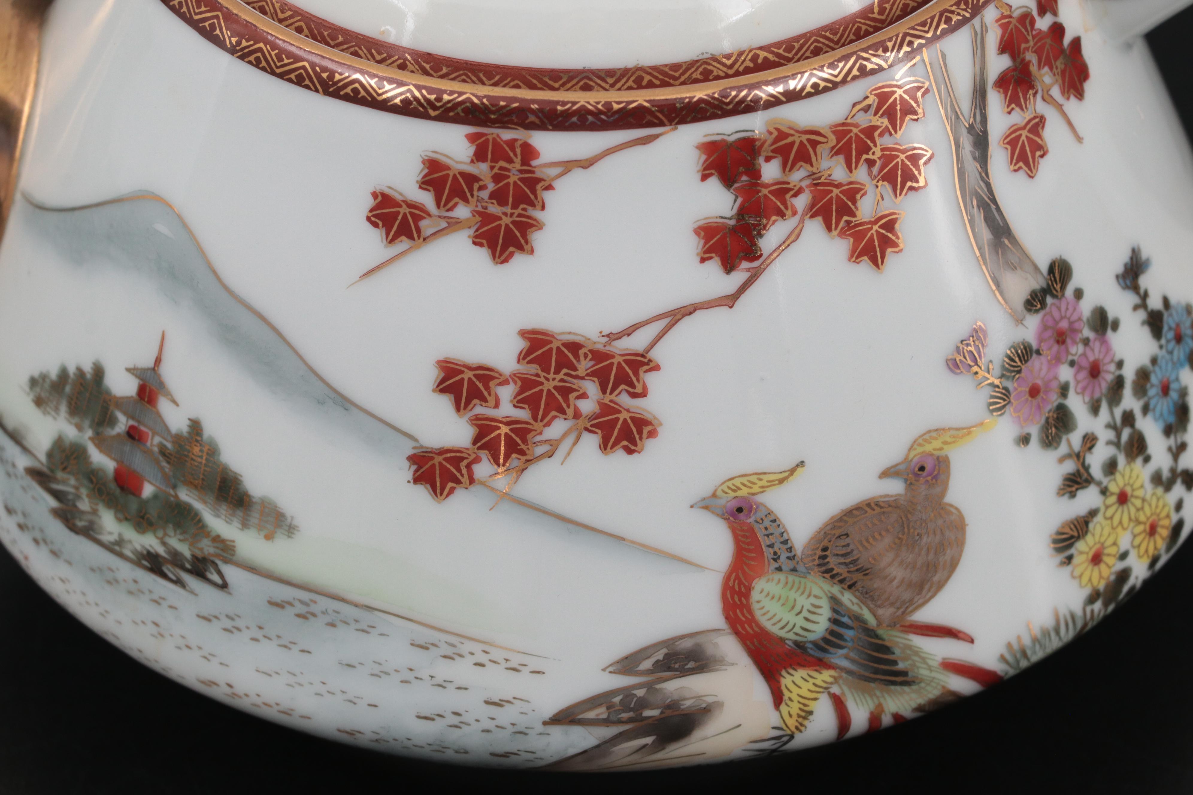 Japanese Kutani Ware Porcelain Tea Set and Plates