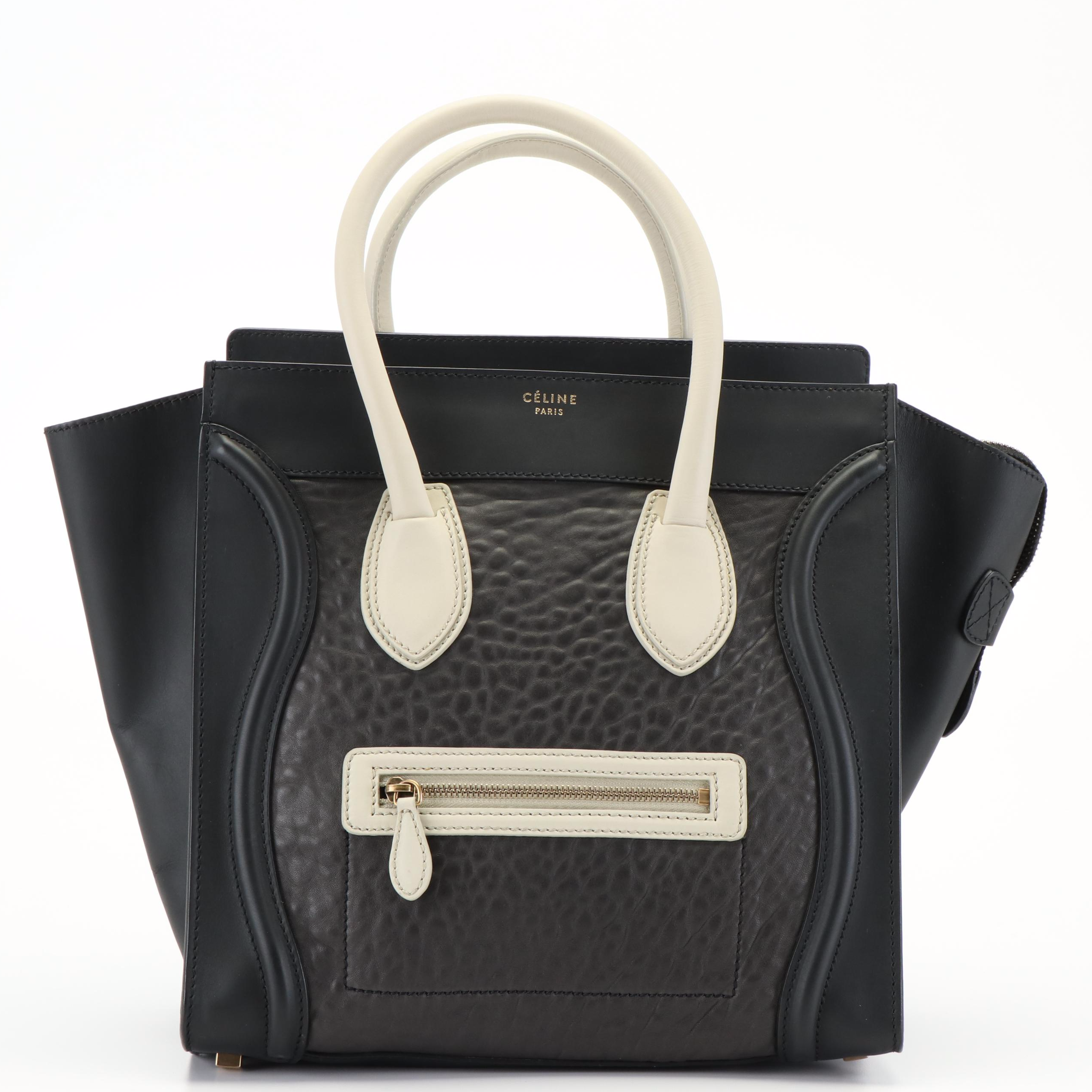 Celine Mini Luggage Tote in Black and White Leather