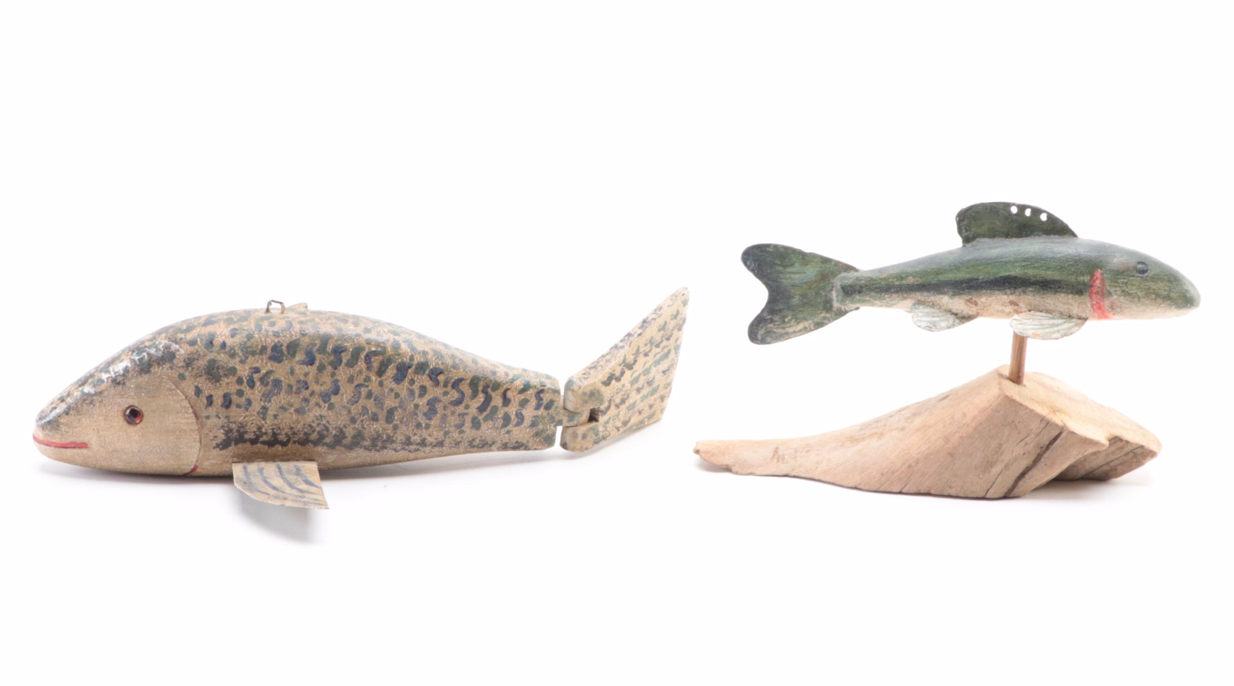 Folk Art Painted Wood Fish and Sculpture Décor