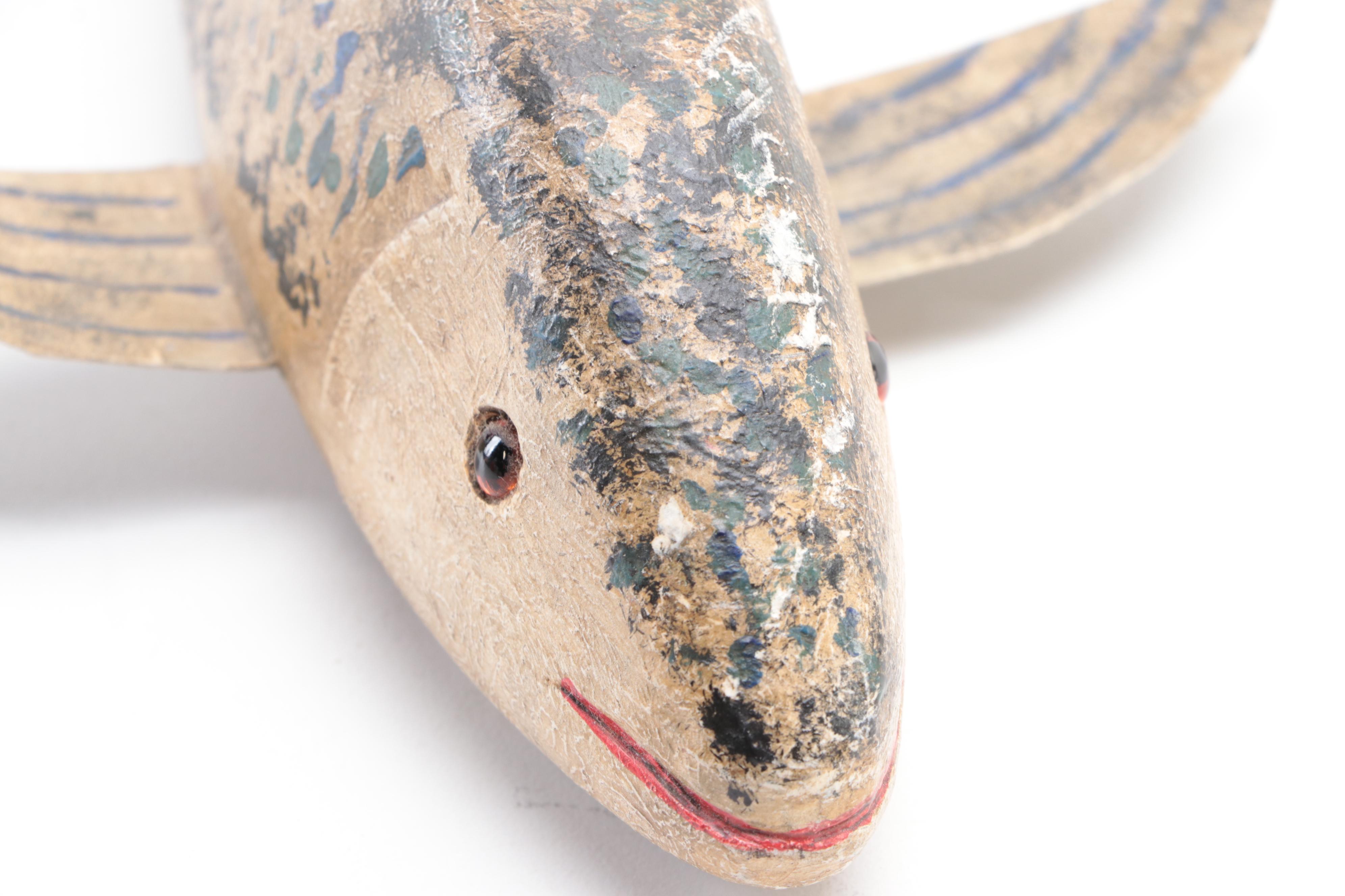 Folk Art Painted Wood Fish and Sculpture Décor