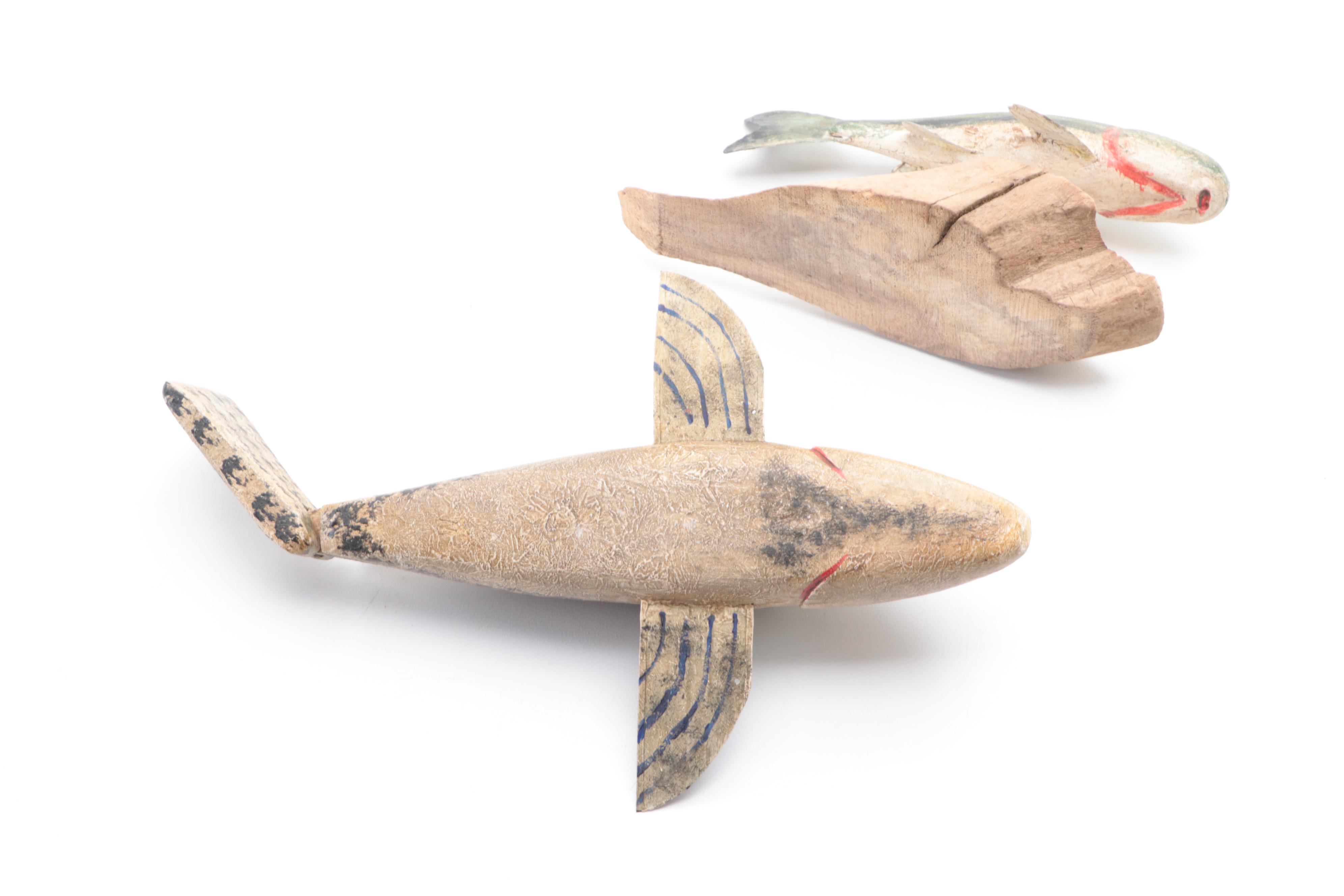 Folk Art Painted Wood Fish and Sculpture Décor