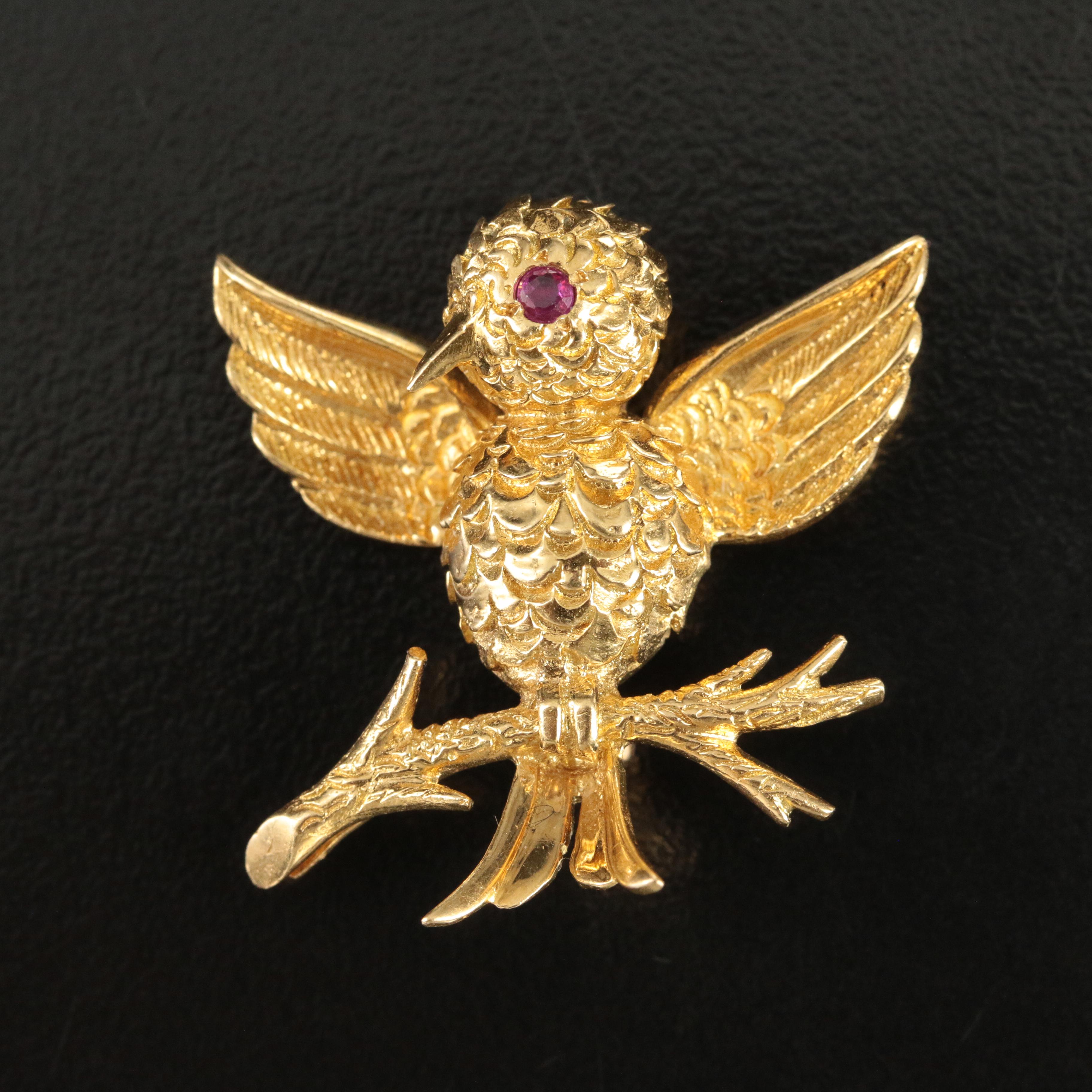Vintage Tiffany & Co. 18K Bird Brooch with Ruby Eye