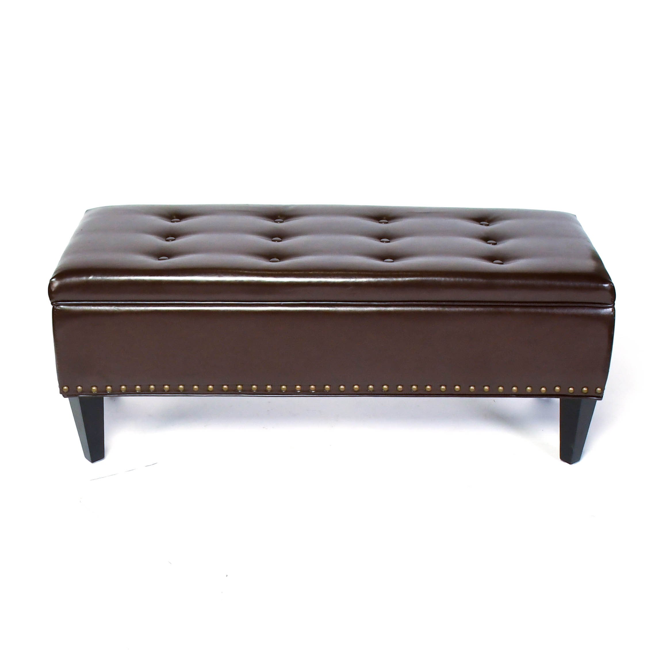 Lift Top Button Tufted Vinyl Storage Ottoman