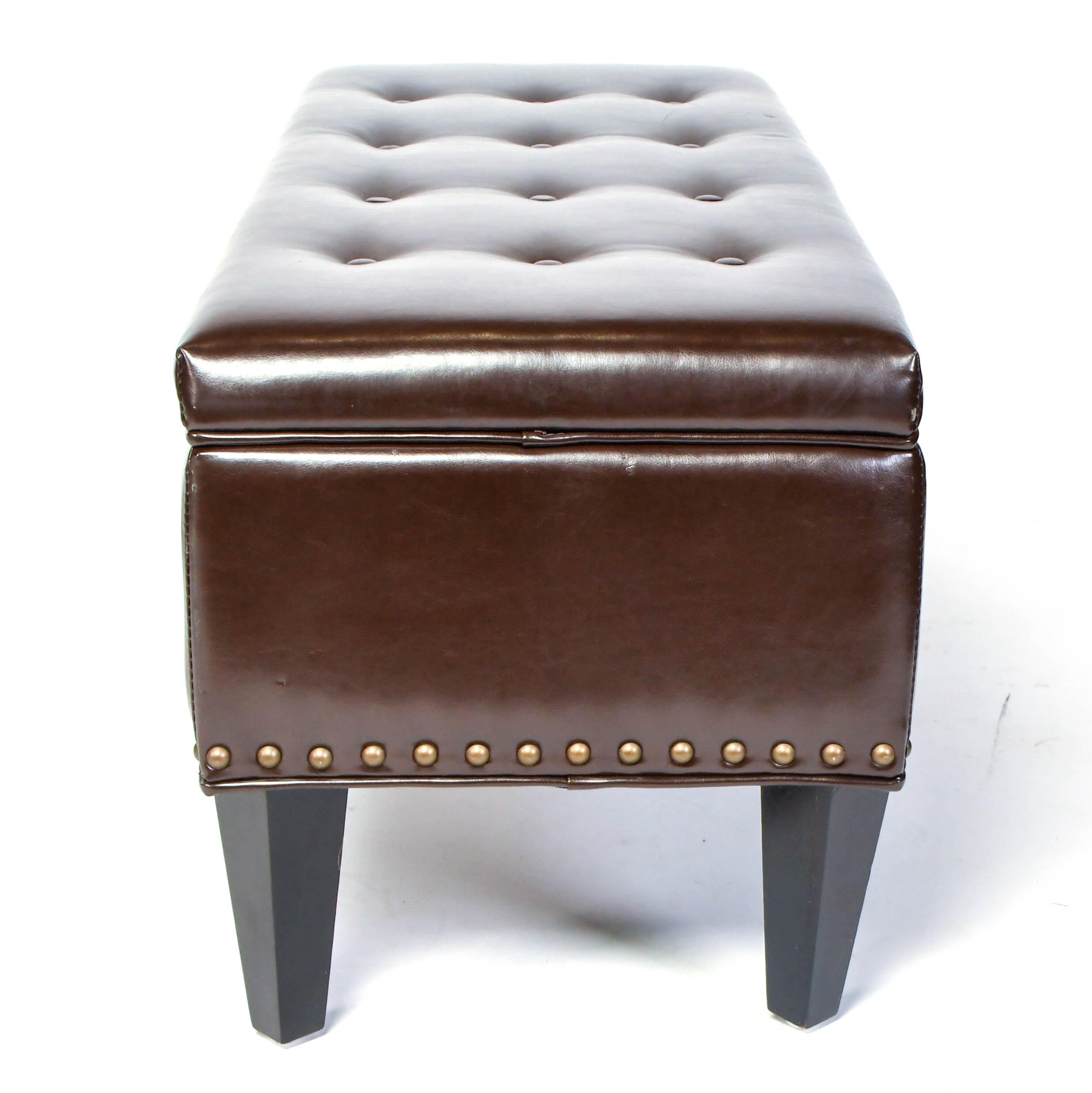 Lift Top Button Tufted Vinyl Storage Ottoman
