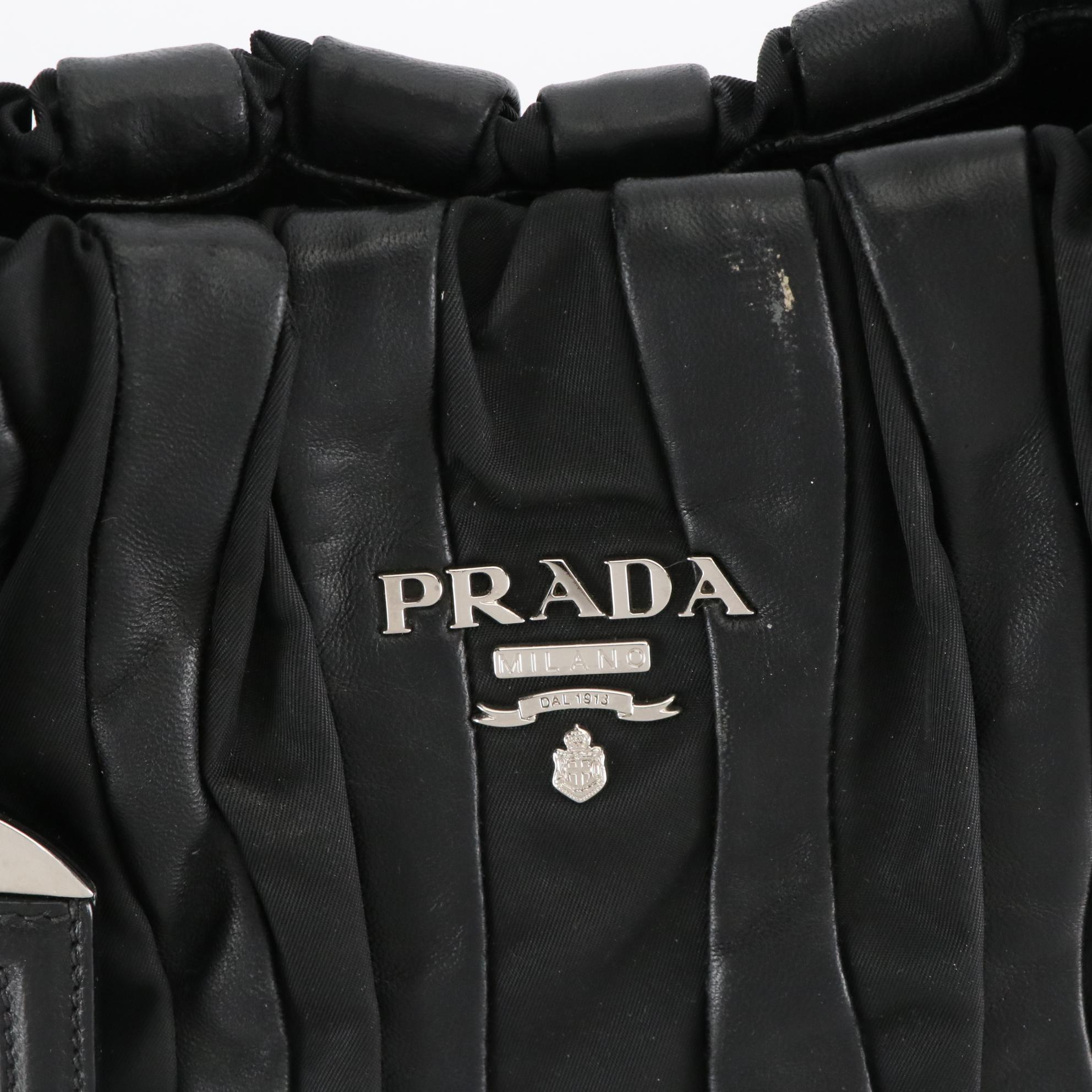 Prada Black Tessuto Nylon and Nappa Leather Mordore Stripes Handbag