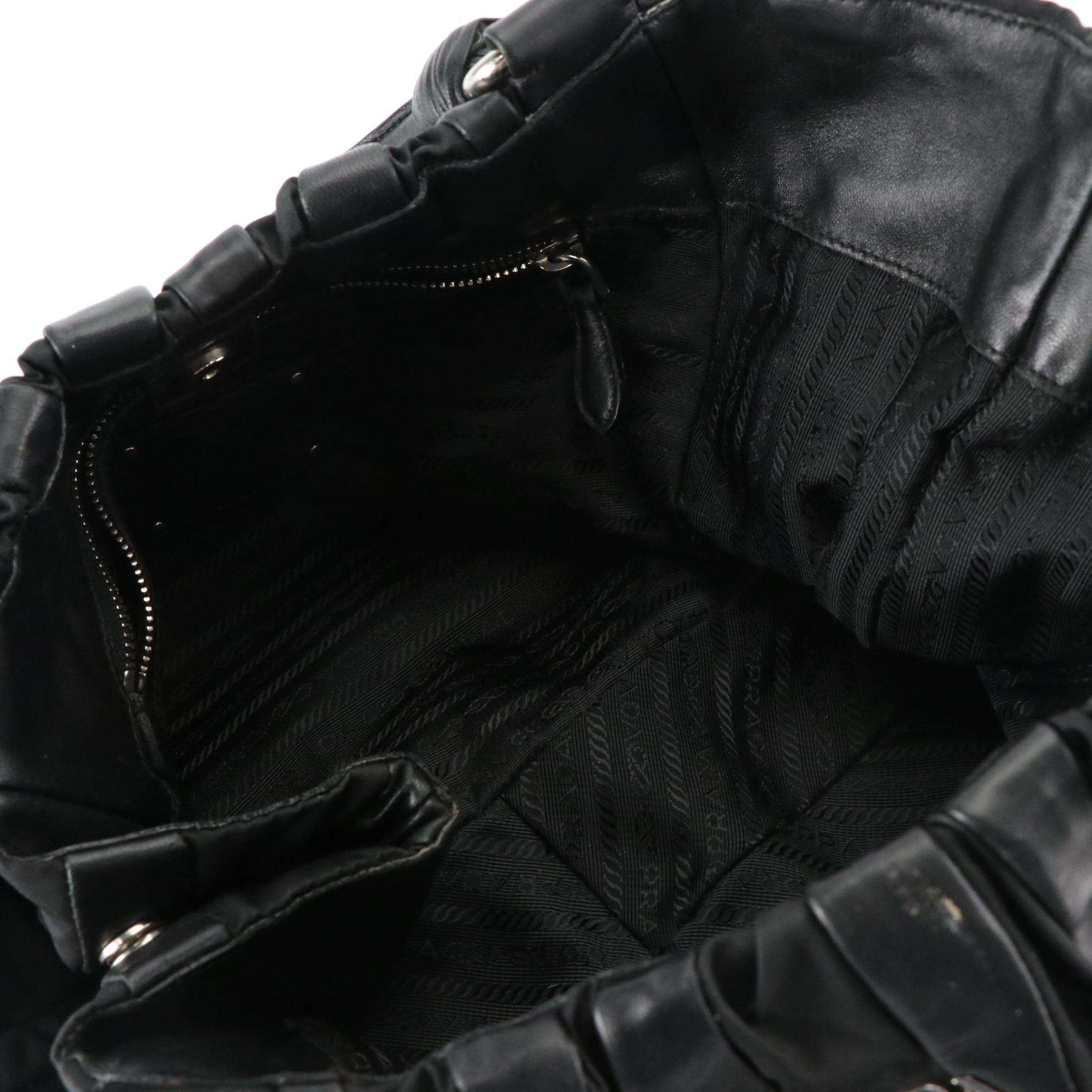 Prada Black Tessuto Nylon and Nappa Leather Mordore Stripes Handbag