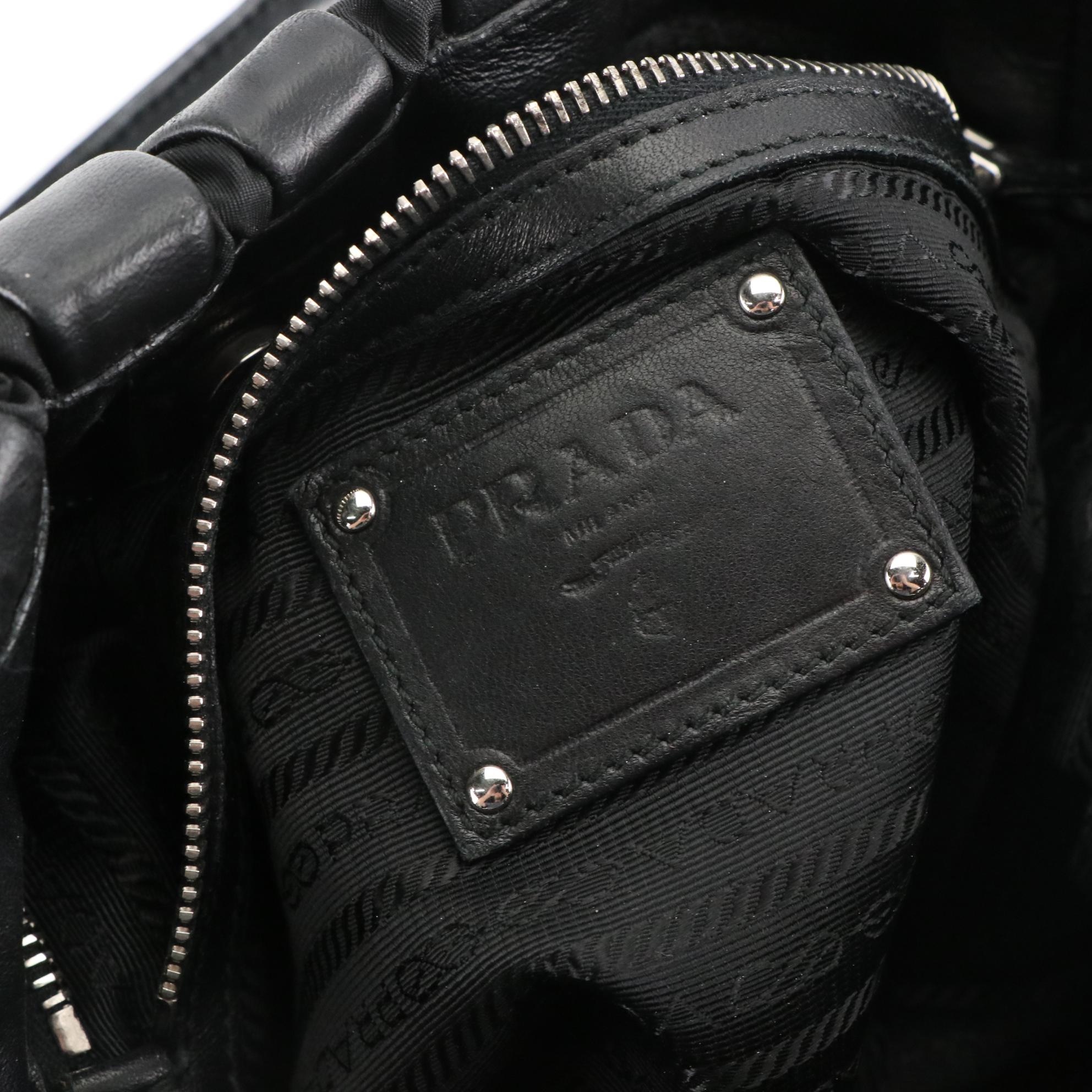 Prada Black Tessuto Nylon and Nappa Leather Mordore Stripes Handbag