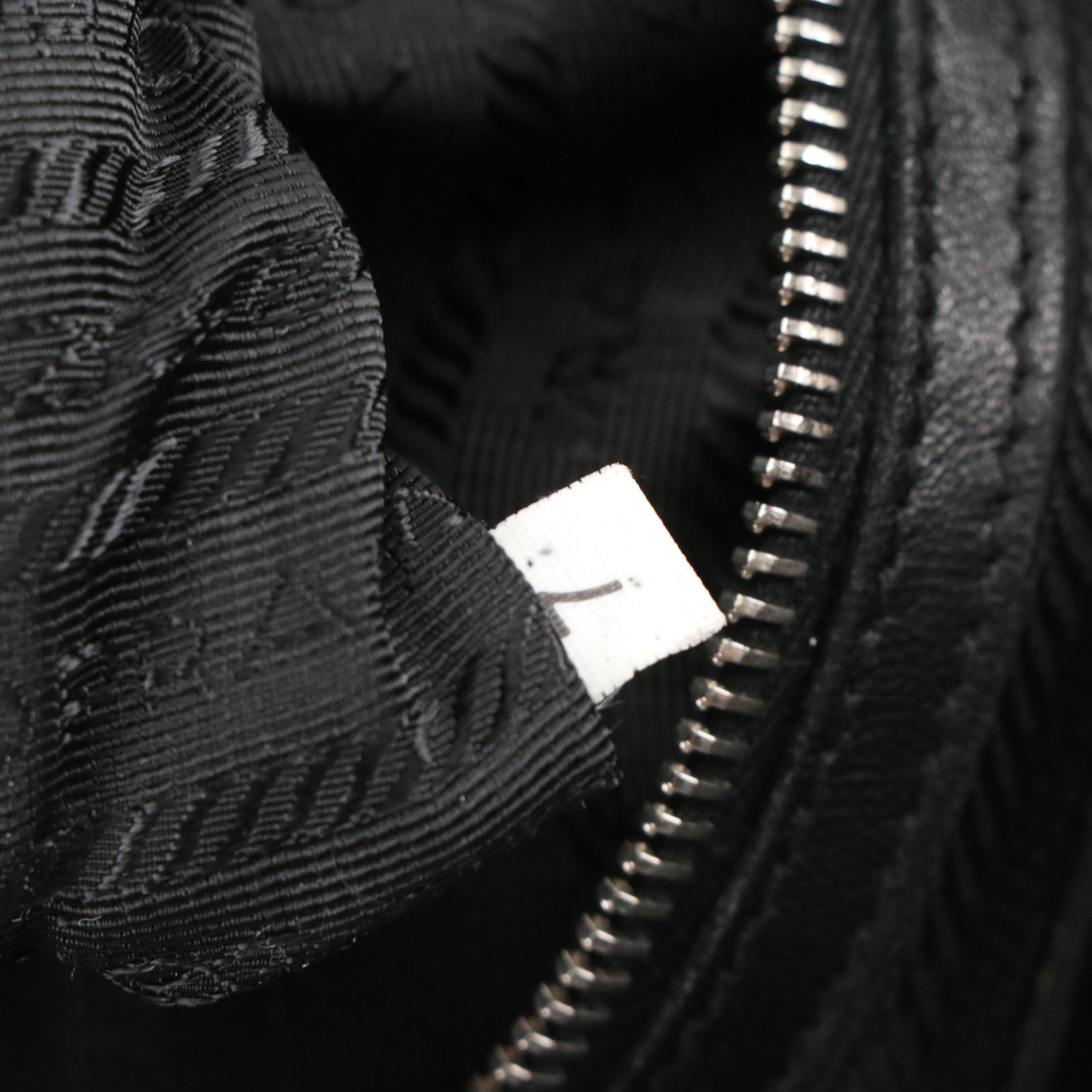 Prada Black Tessuto Nylon and Nappa Leather Mordore Stripes Handbag