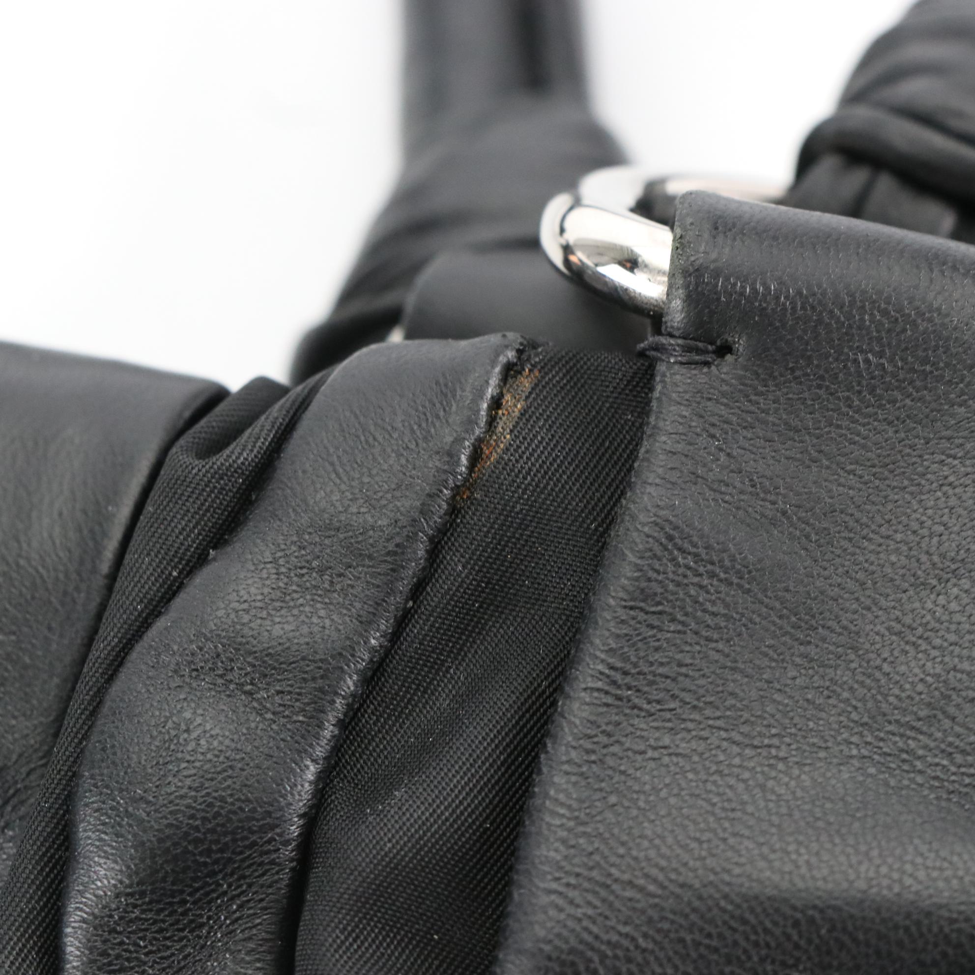 Prada Black Tessuto Nylon and Nappa Leather Mordore Stripes Handbag