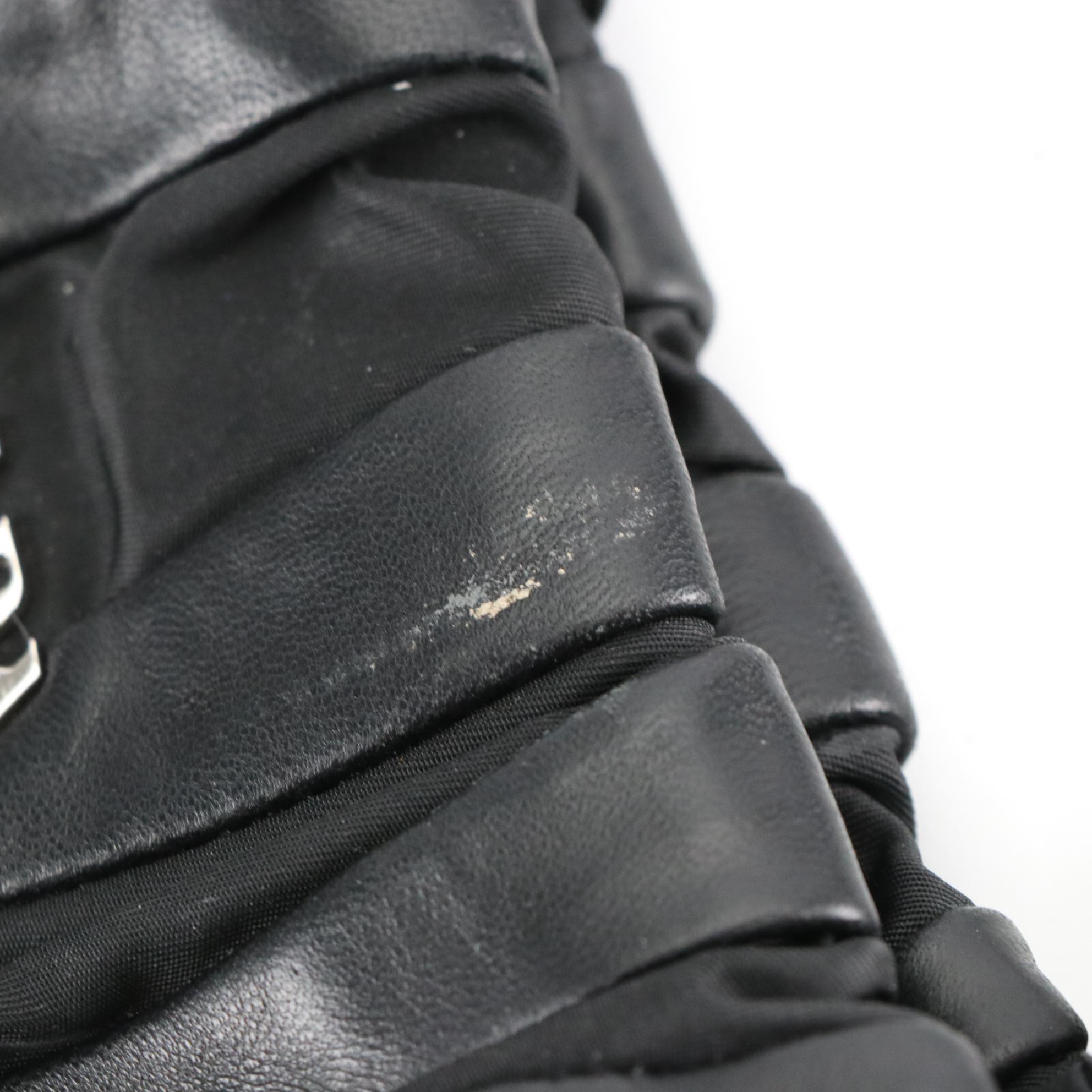 Prada Black Tessuto Nylon and Nappa Leather Mordore Stripes Handbag