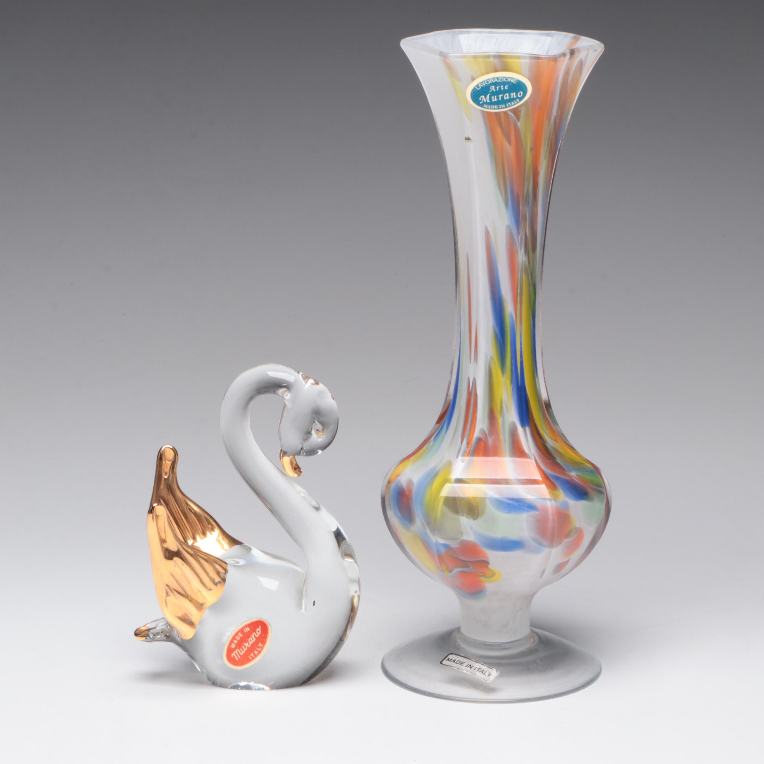 Italian Murano Art Glass Vase and Swan Figurine