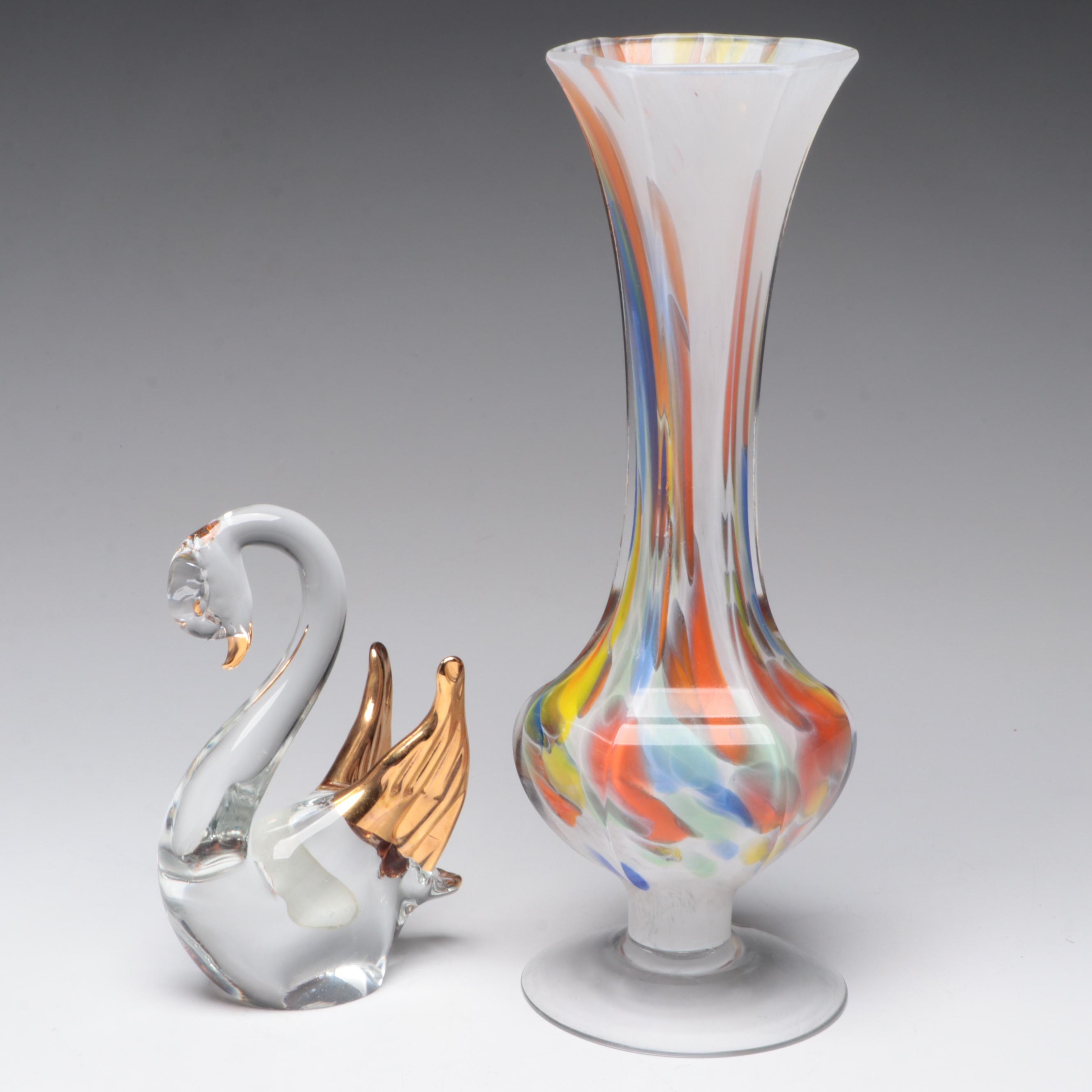 Italian Murano Art Glass Vase and Swan Figurine