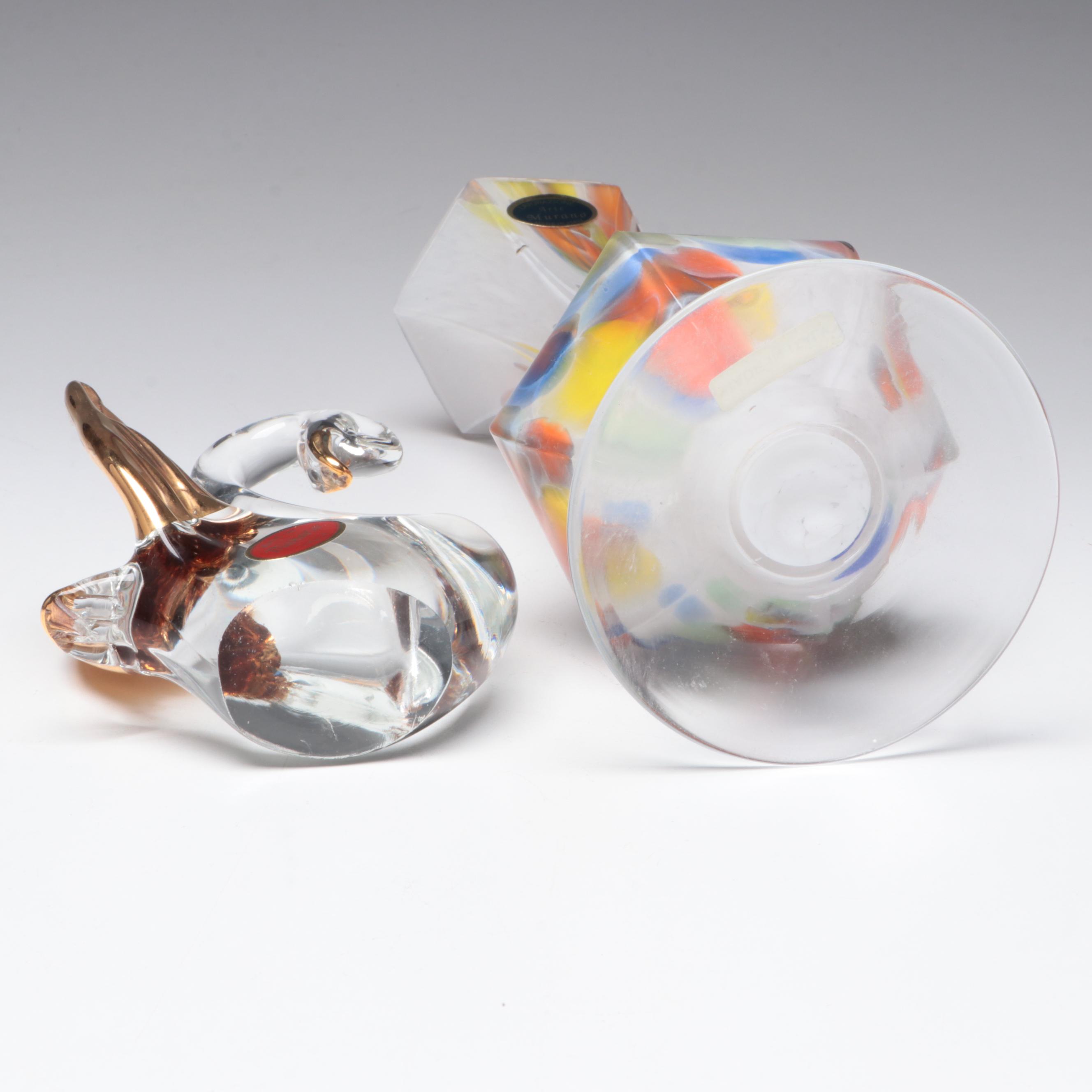 Italian Murano Art Glass Vase and Swan Figurine