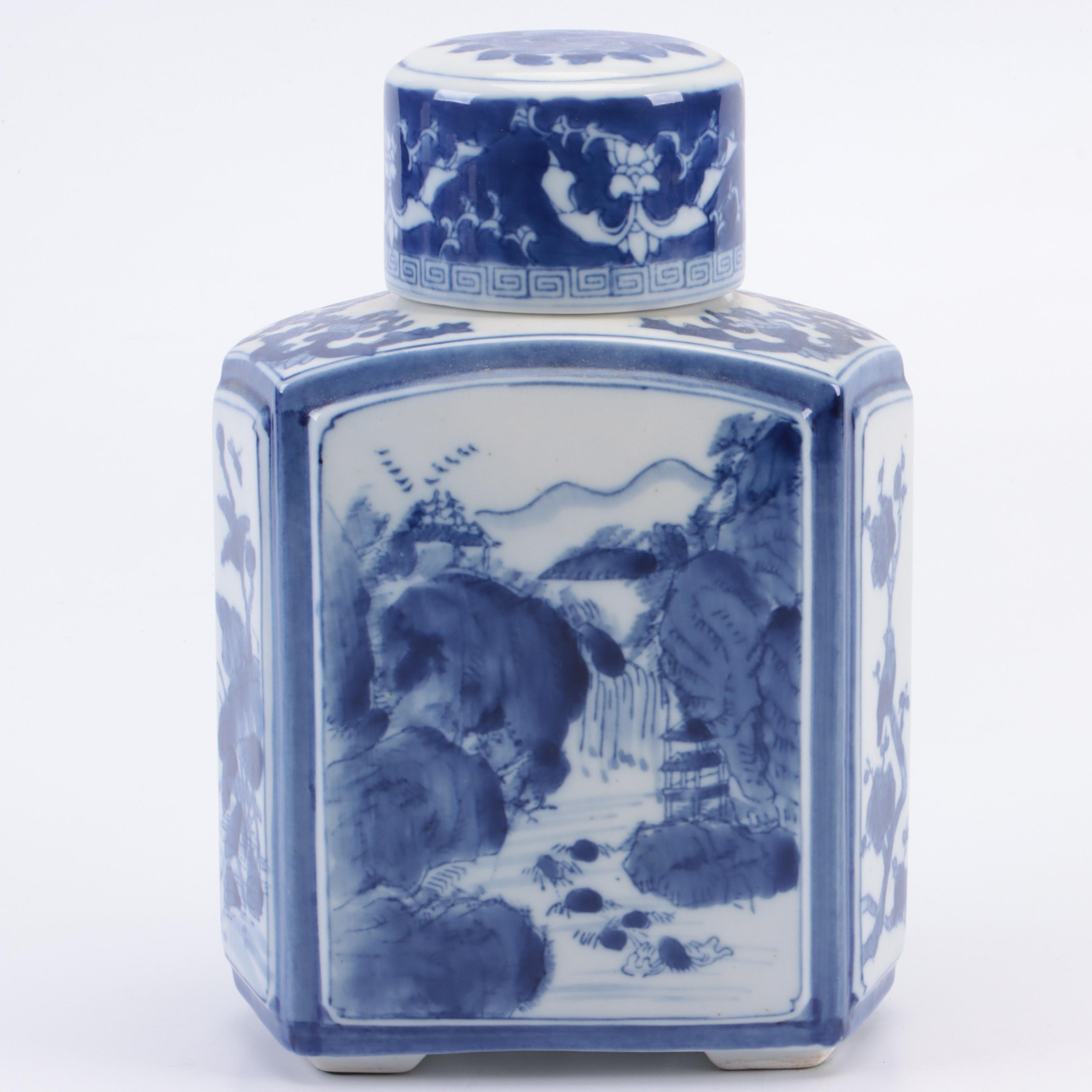 Japanese Twin Phoenix Sauce Boat with Other Blue and White Ginger Jars