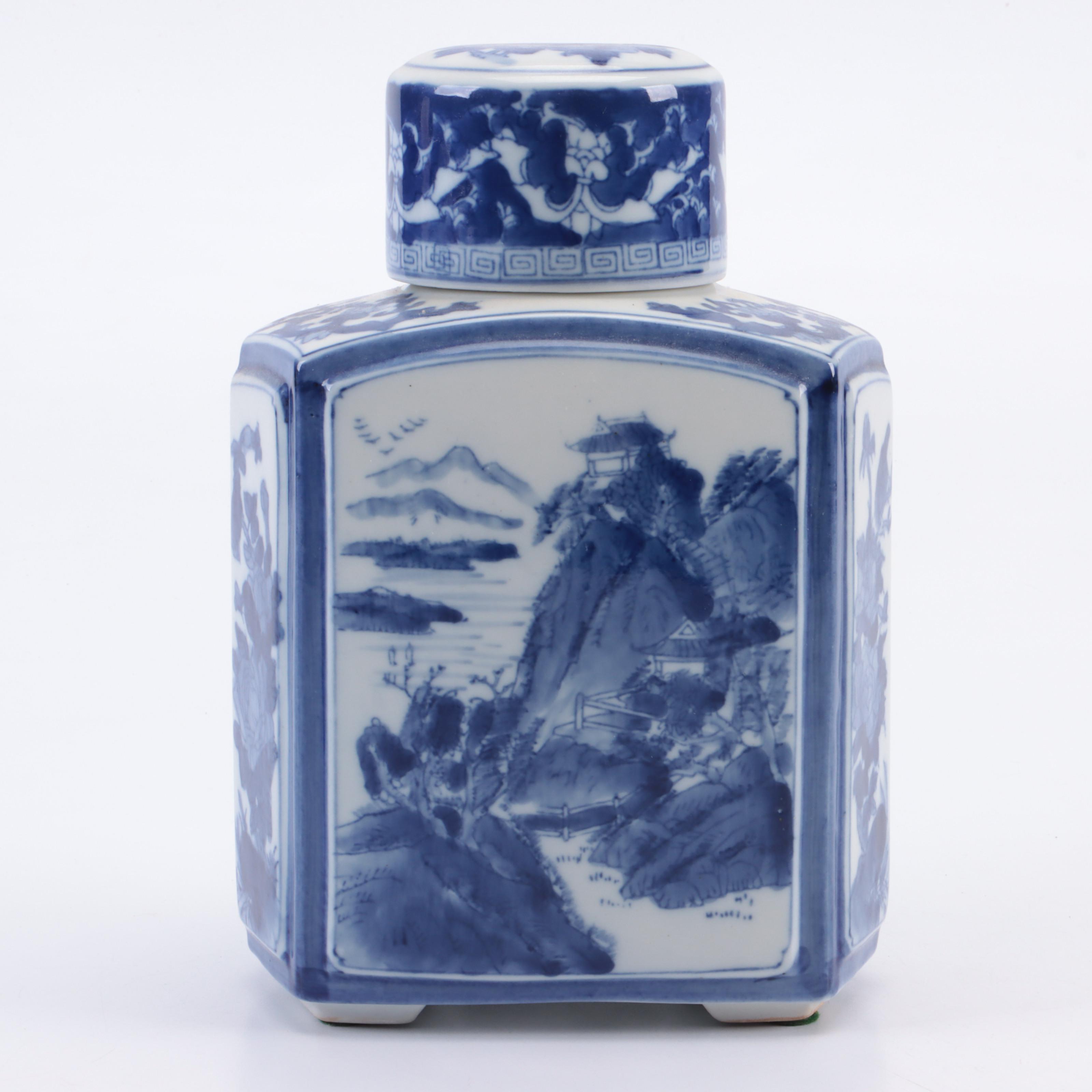 Japanese Twin Phoenix Sauce Boat with Other Blue and White Ginger Jars
