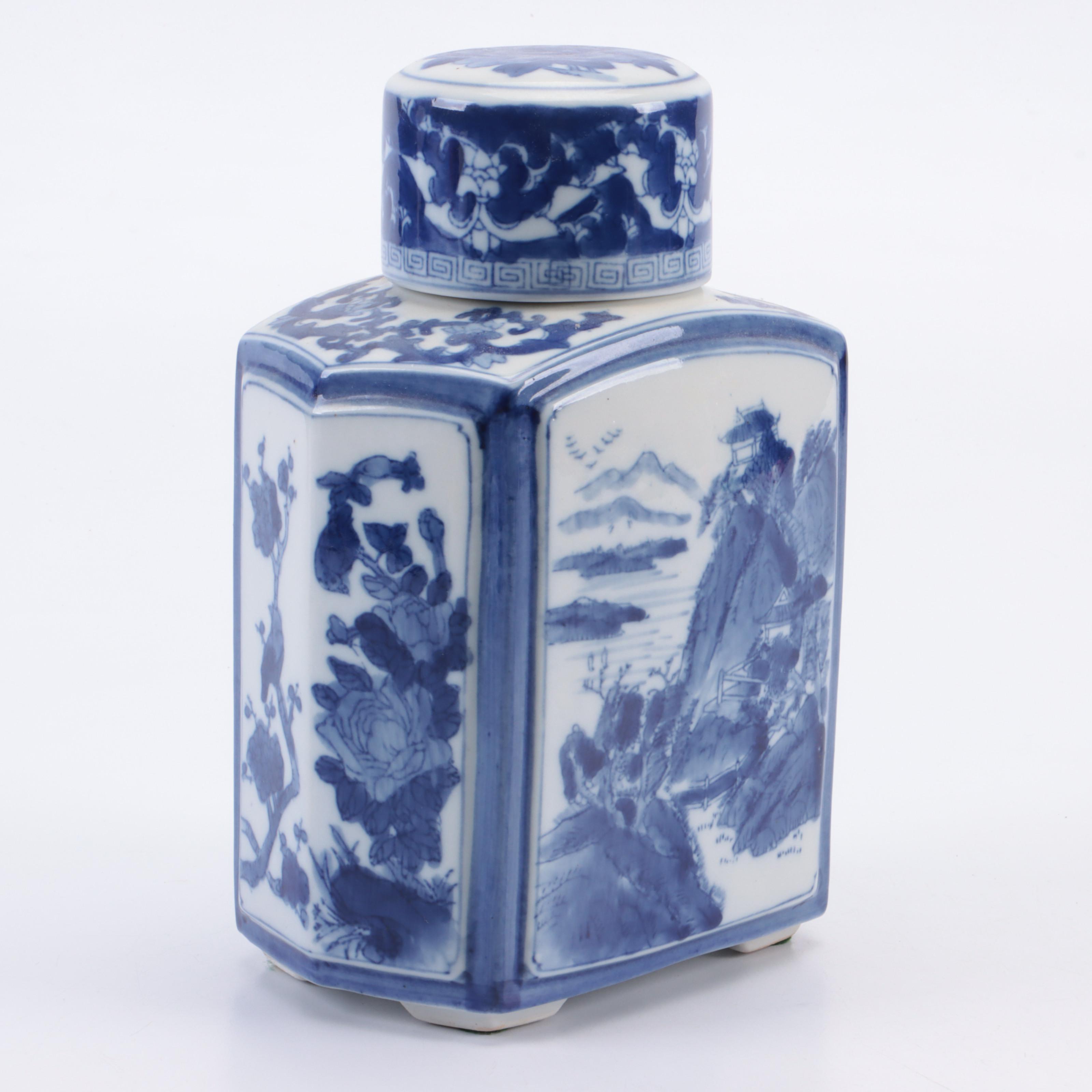 Japanese Twin Phoenix Sauce Boat with Other Blue and White Ginger Jars