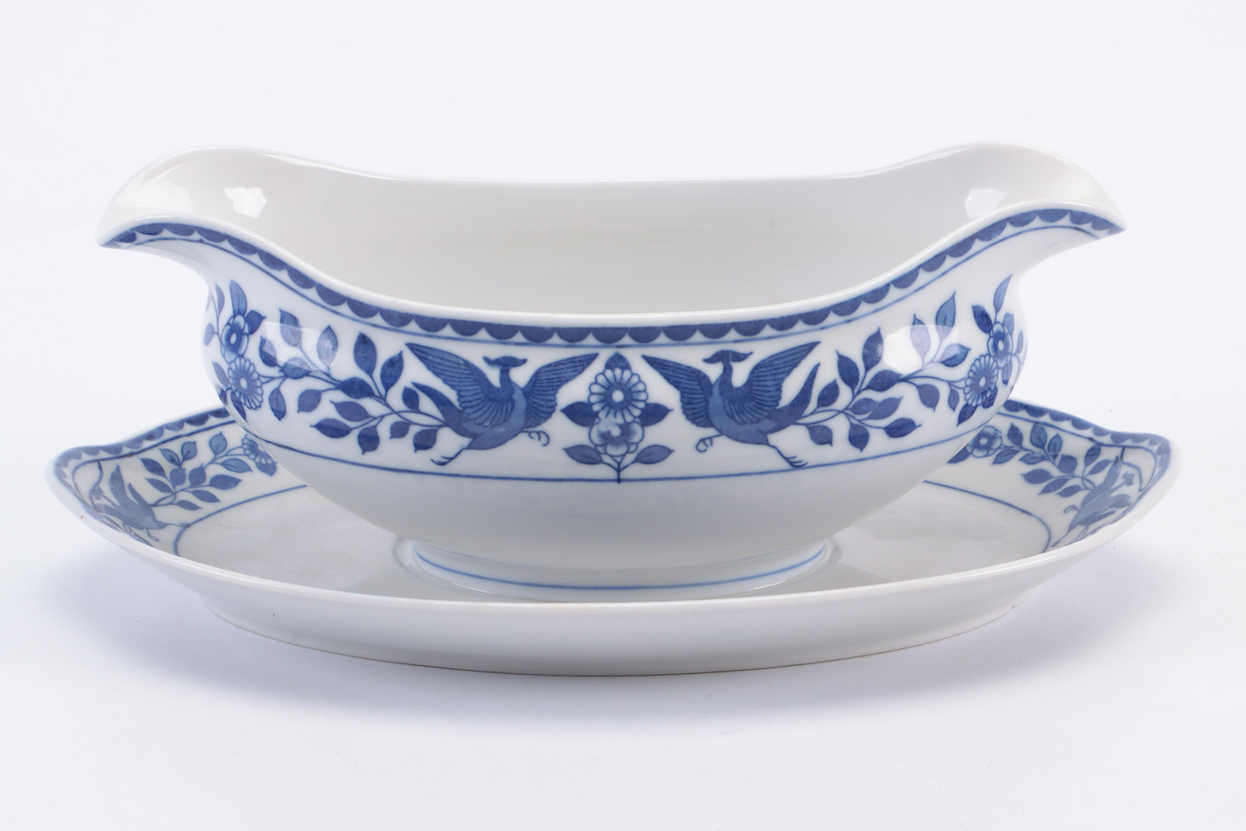 Japanese Twin Phoenix Sauce Boat with Other Blue and White Ginger Jars