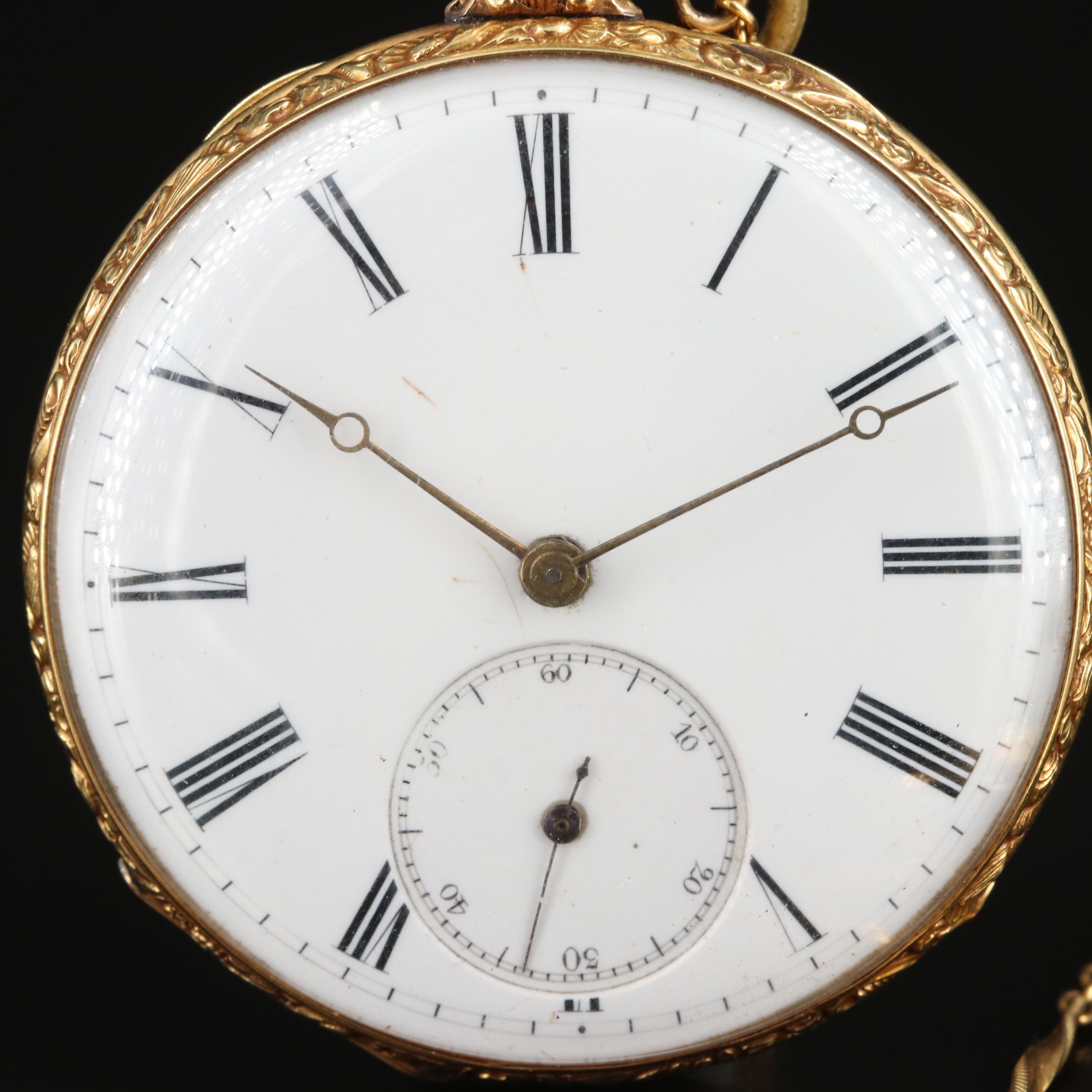 18K Antique European Pocket Watch with Chain, Pocket Knife