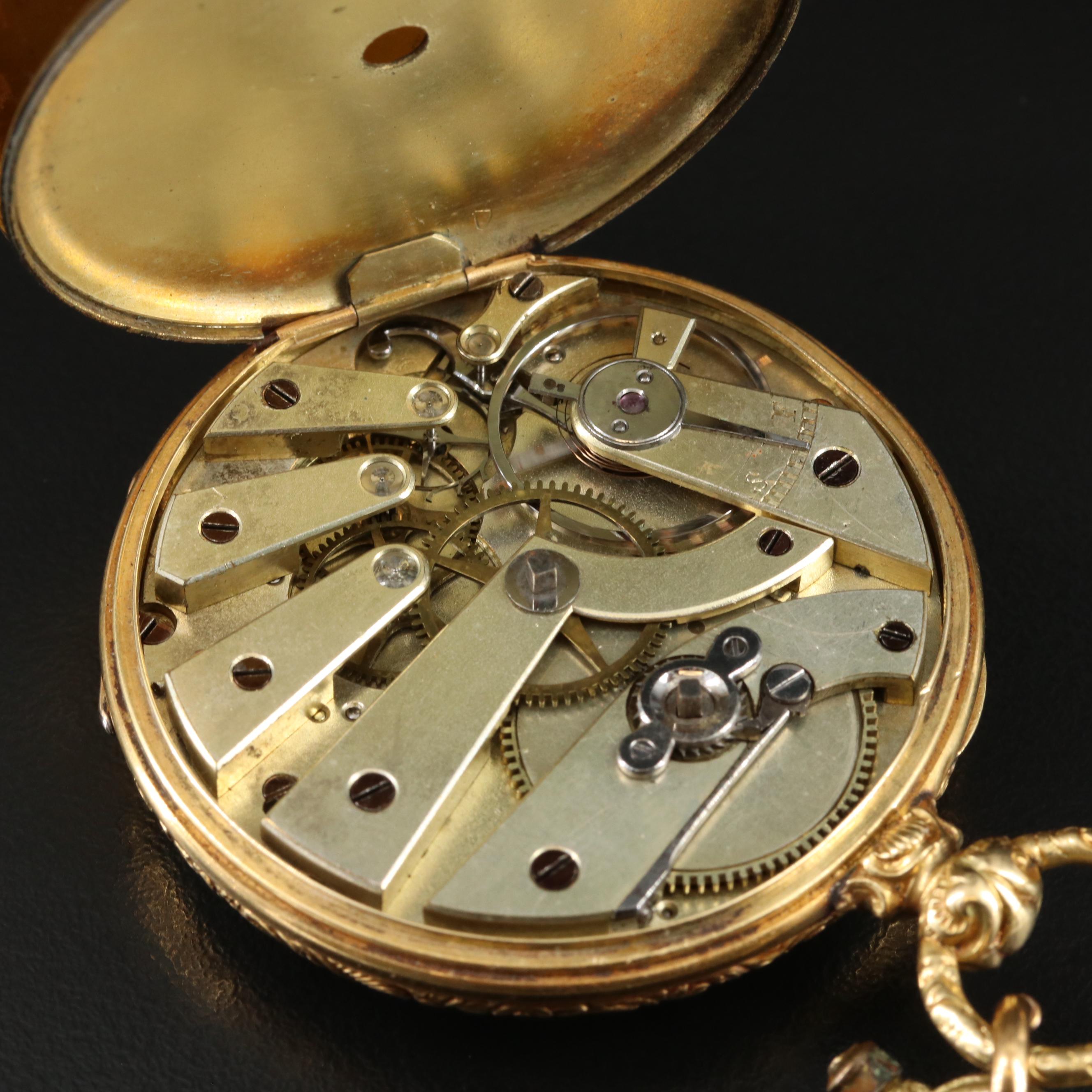 18K Antique European Pocket Watch with Chain, Pocket Knife