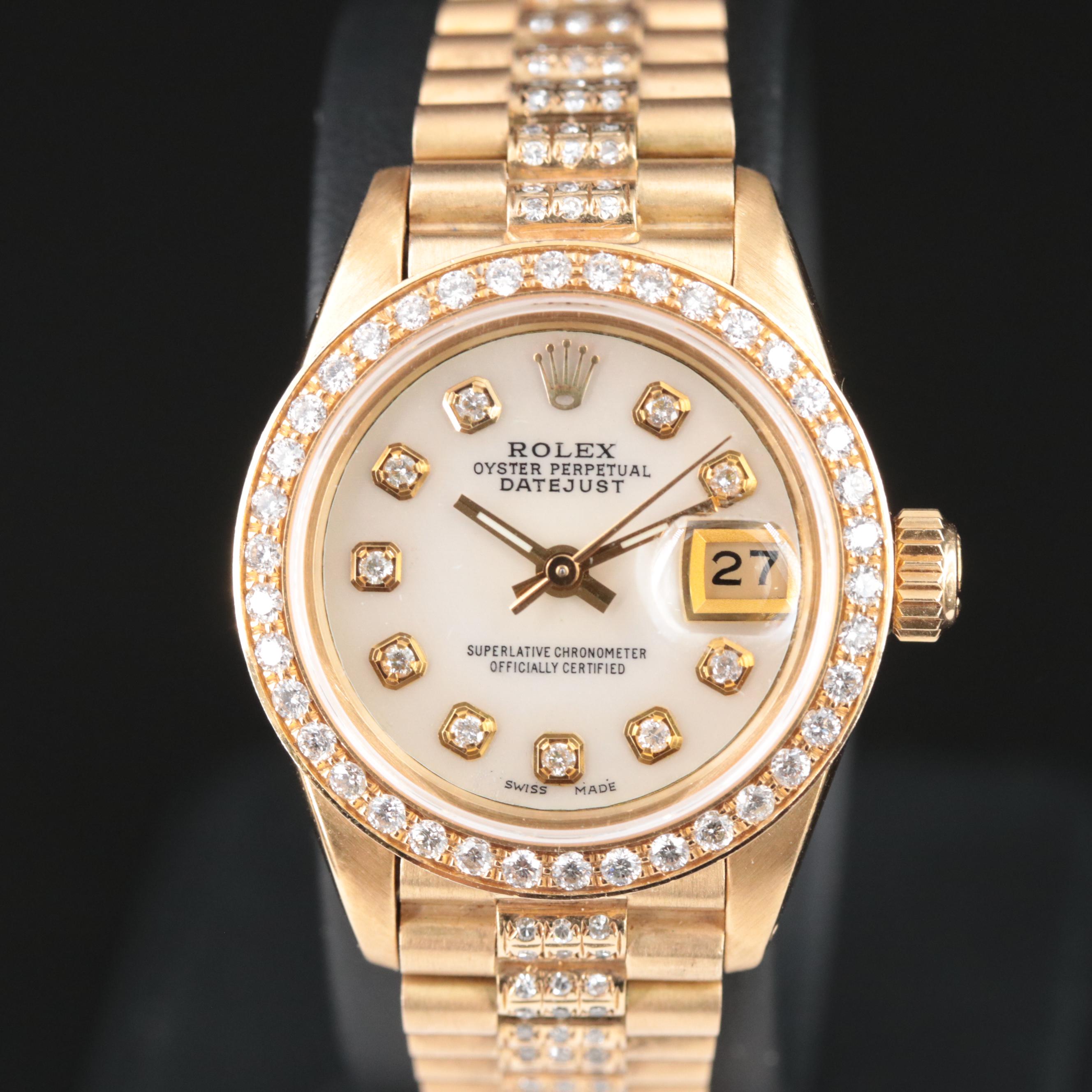 1980 Rolex Datejust Watch with Custom Diamond Bezel, Dial and Bracelet