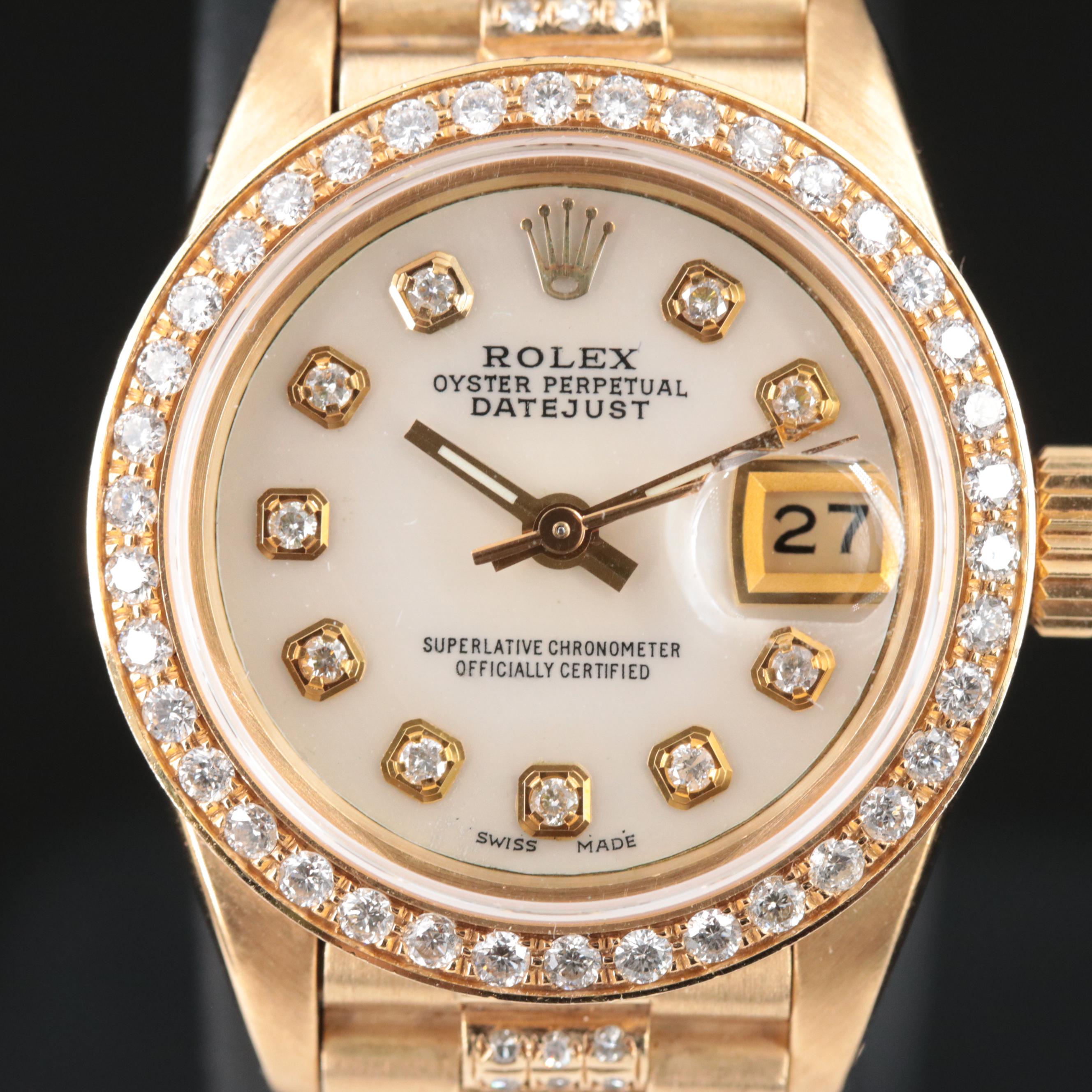 1980 Rolex Datejust Watch with Custom Diamond Bezel, Dial and Bracelet