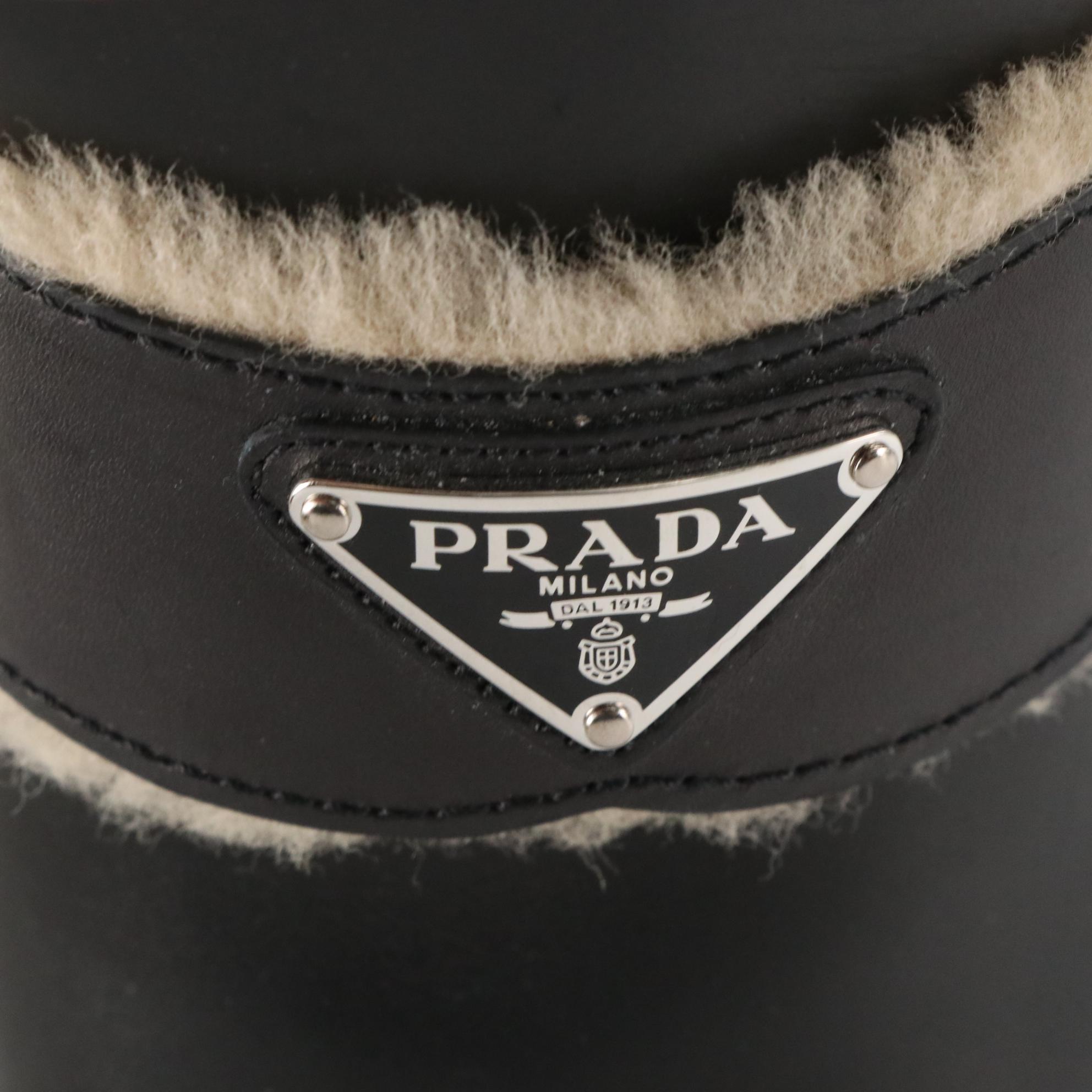 Prada Studded Black Leather Fur Lined Clogs EBTH