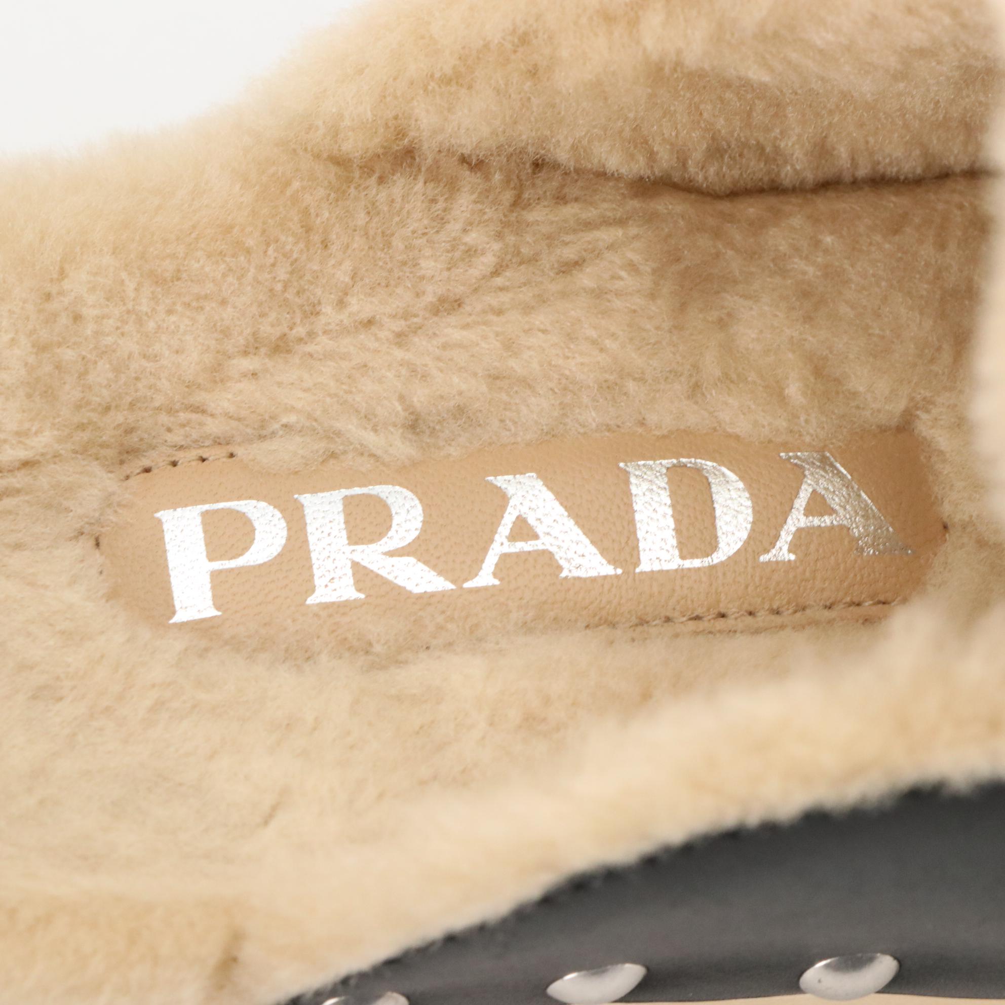 Prada Studded Black Leather Fur Lined Clogs EBTH