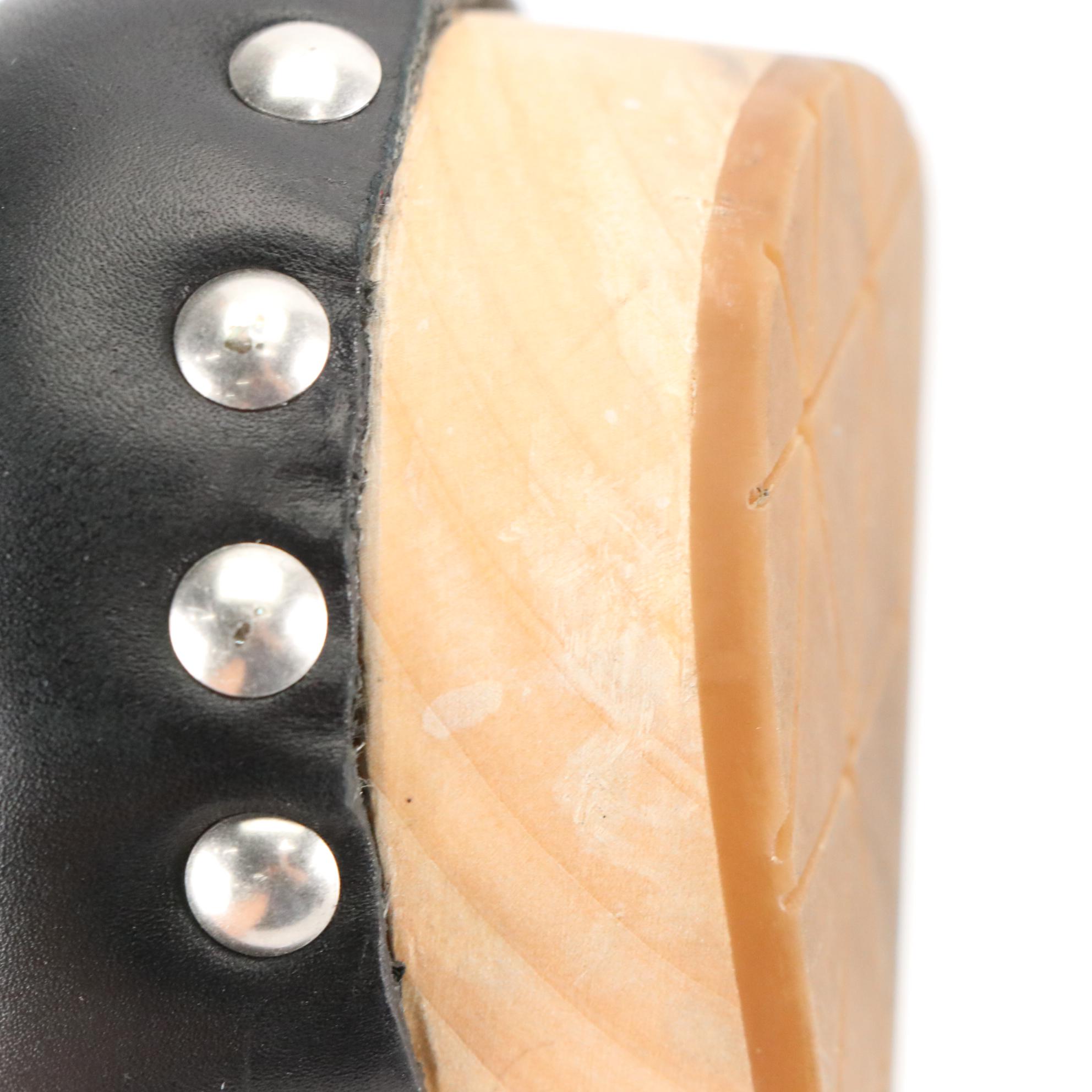 Prada Studded Black Leather Fur Lined Clogs