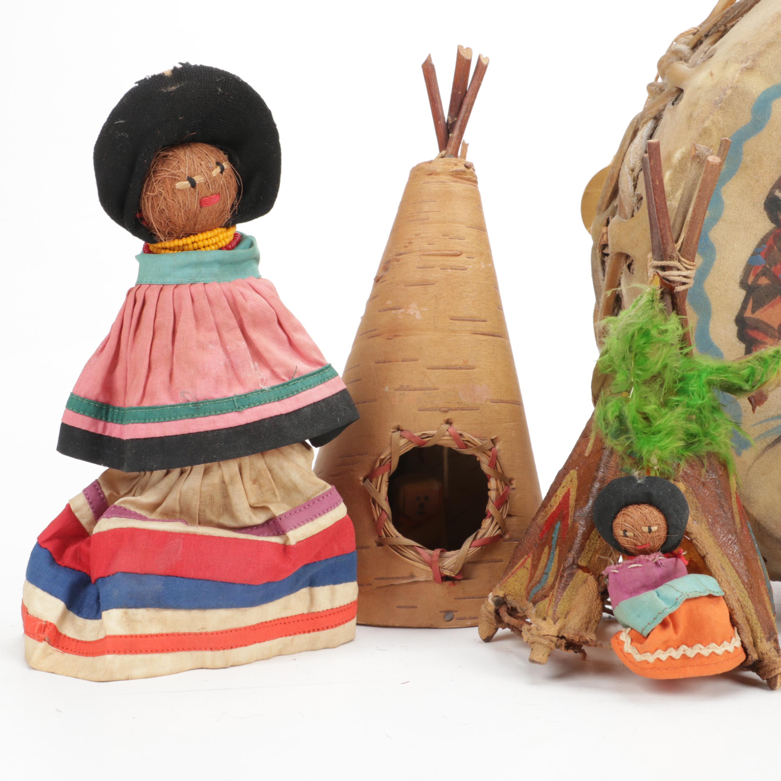 Native American Birch Bark Canoes, Hand-Crafted Drum, Seminole Dolls, More