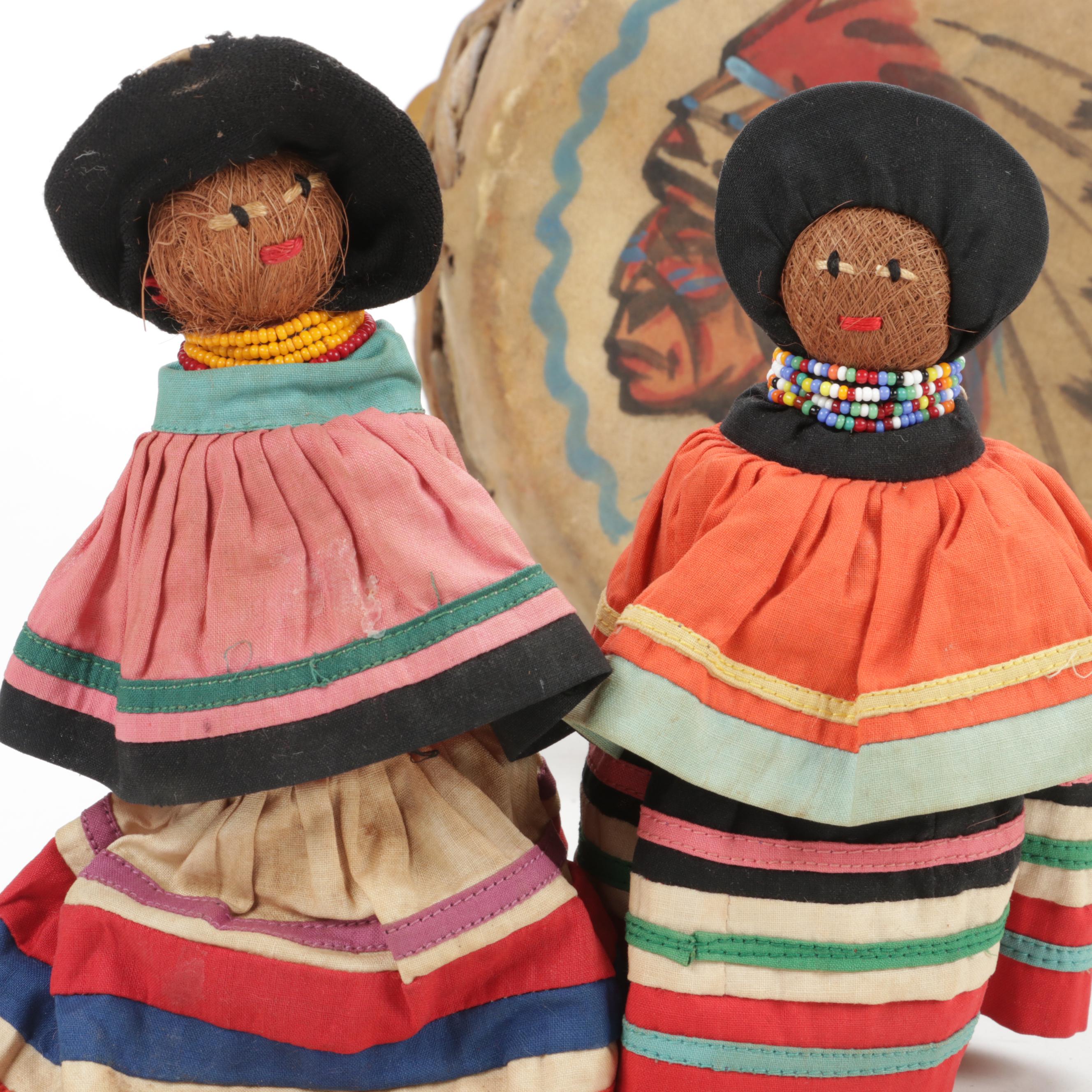 Native American Birch Bark Canoes, Hand-Crafted Drum, Seminole Dolls, More
