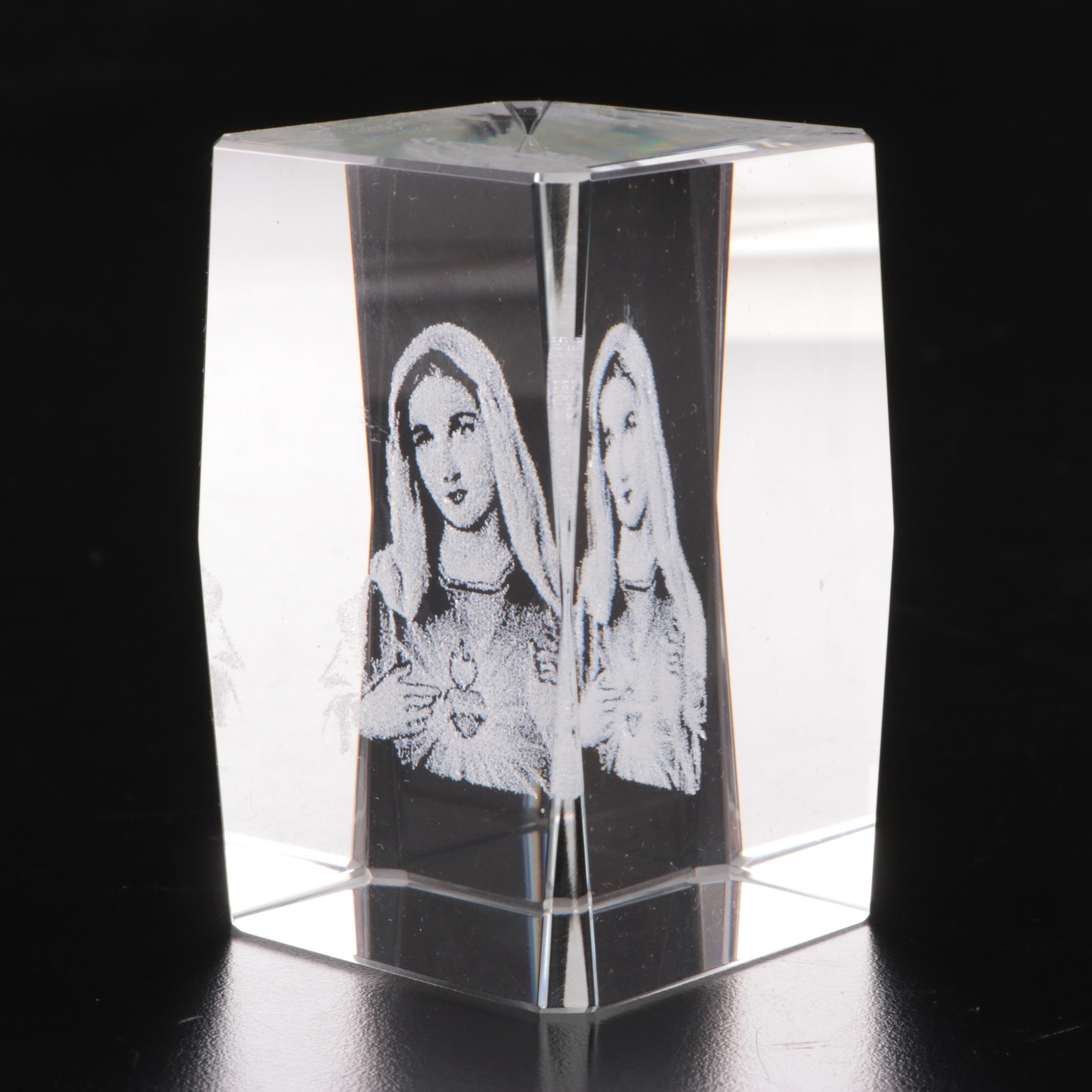 Laser Etched Glass Mary and Jesus Paperweights