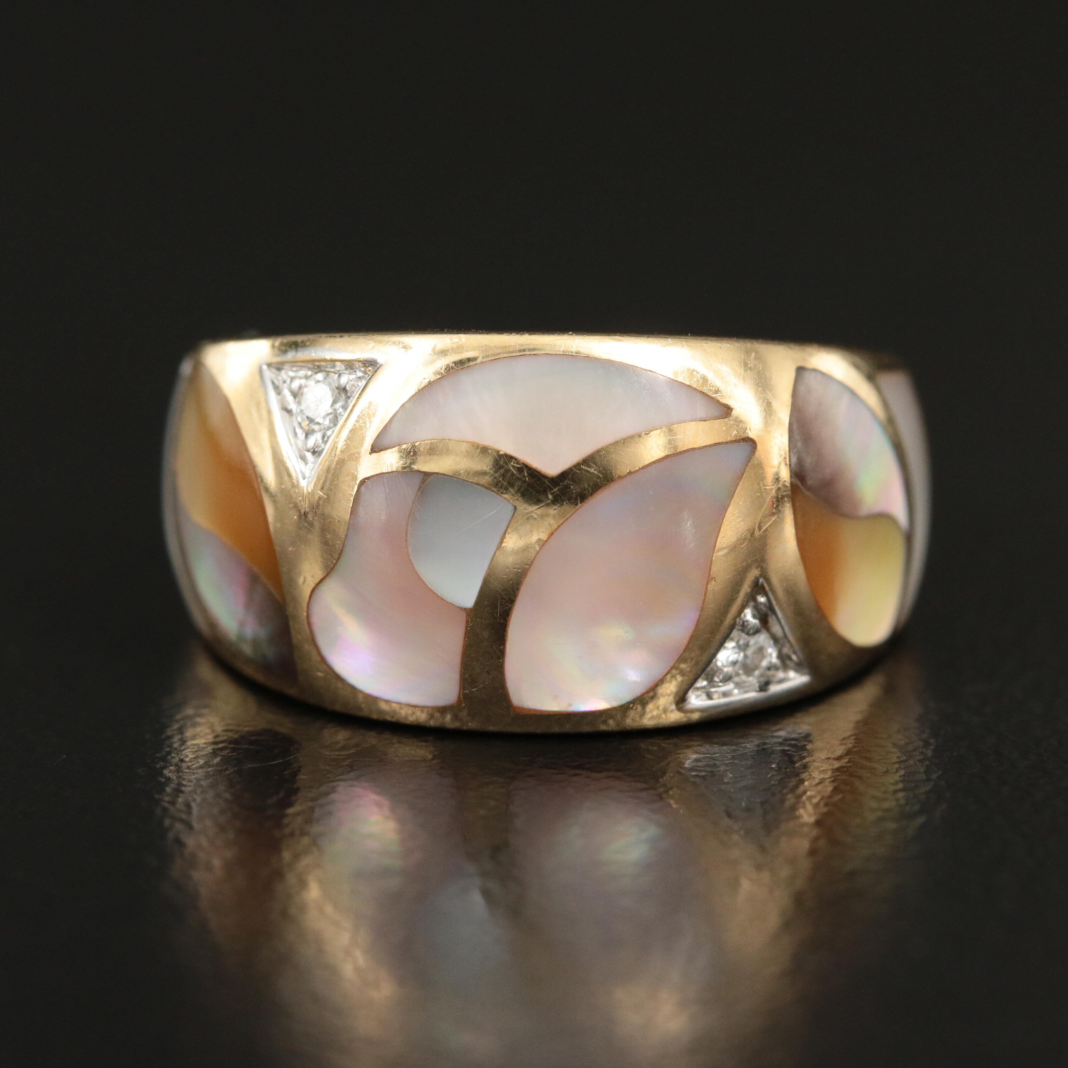 Asch Grossbardt 14K Mother of Pearl Inlay Ring with Diamond Accents