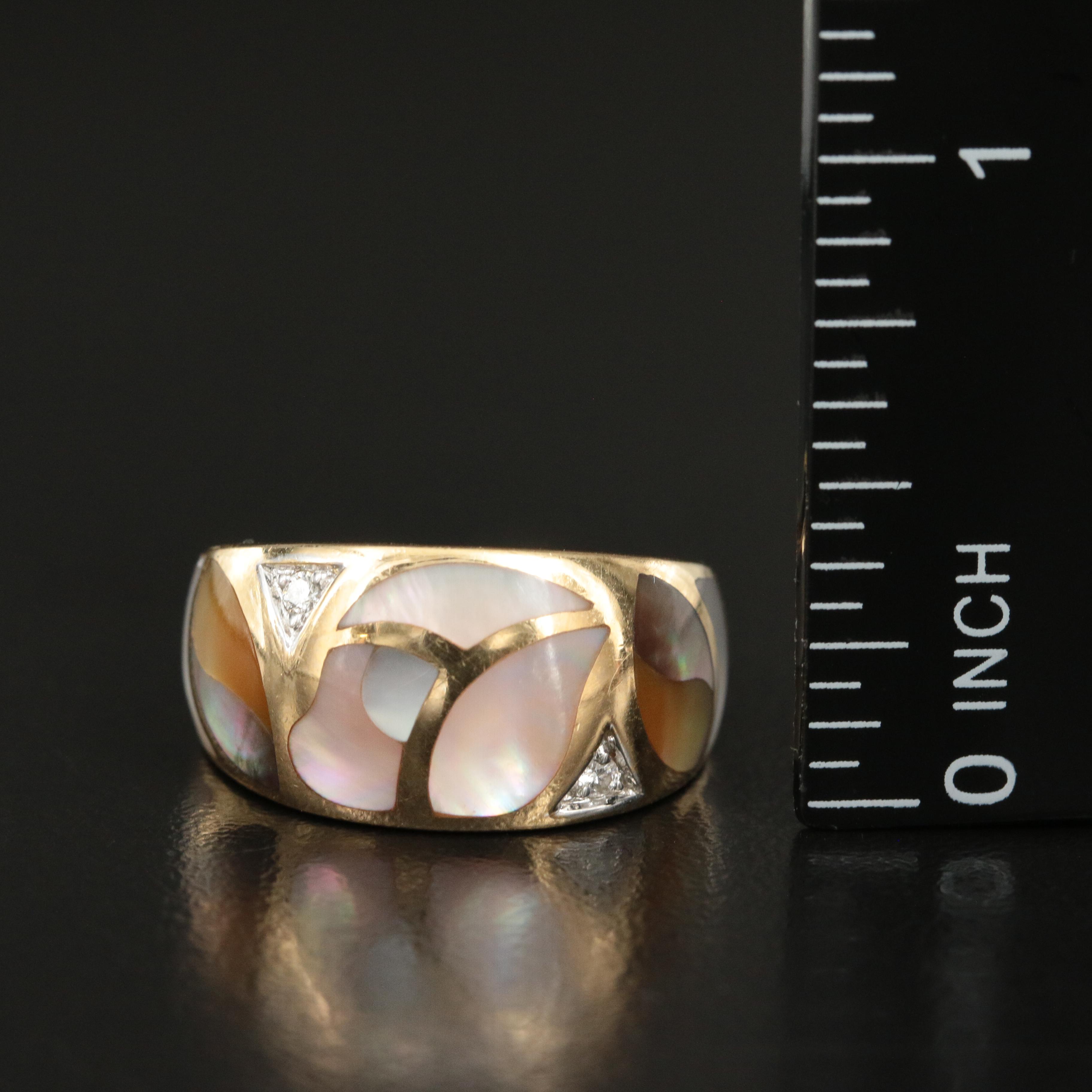 Asch Grossbardt 14K Mother of Pearl Inlay Ring with Diamond Accents