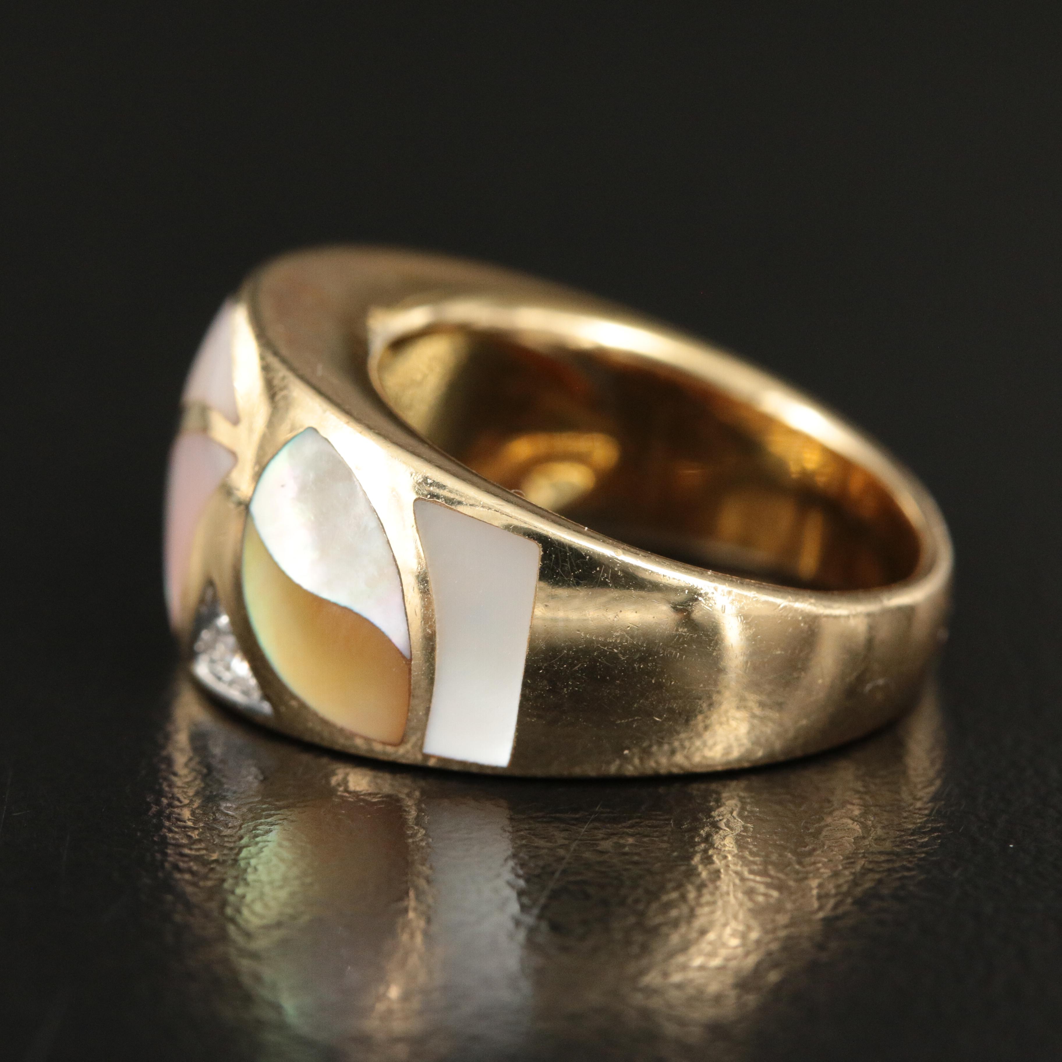 Asch Grossbardt 14K Mother of Pearl Inlay Ring with Diamond Accents